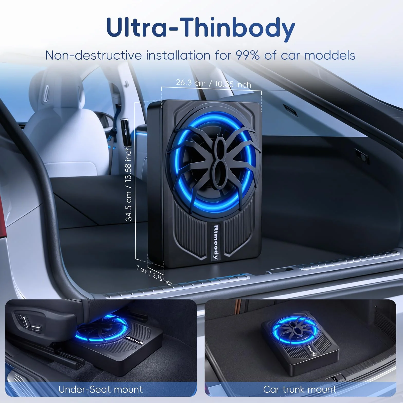 Rimoody Subwoofer Attivo a Progetto Piatto da 10 Pollici per Auto - 1000W Potenza Max, 120W RMS, Bass Boost, Kit Montaggio Sotto Sedile