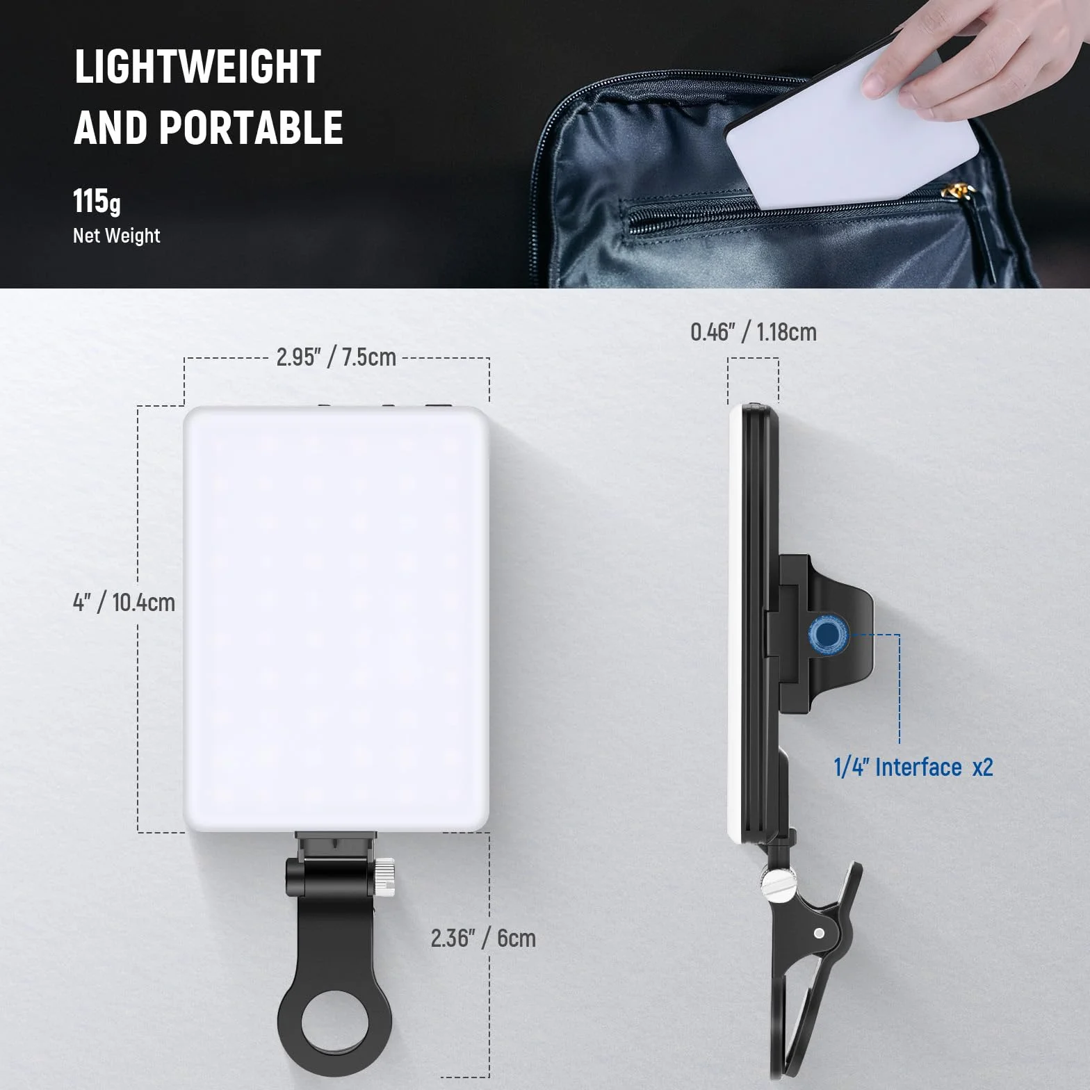 NEEWER LED Luce Selfie con Clips per Telefono, Luce Portatile per Foto Cellulare/Zoom Conferenza da Laptop, 60 LED Alta Potenza 2000mAh Ricaricabile CRI 95+, 3 Modalità di Luce, Luce Video per TikTok