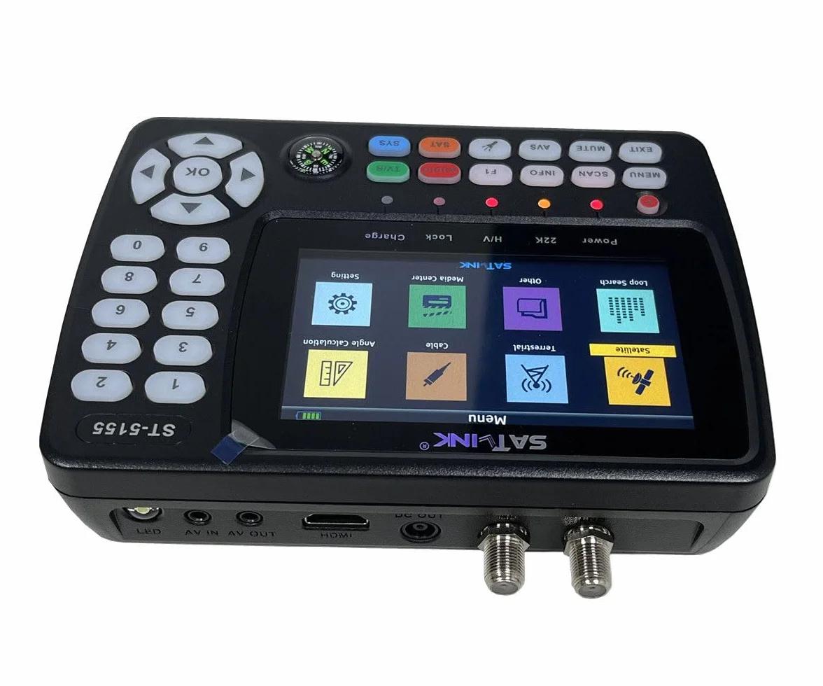 ST-5155 Misuratore di segnale via cavo satellitare e terrestre DVB-S/S2/T/T2/C Misuratore combinato Supporto HD 1080P MPEG-2/4 H.264/H.265 (10 bit), QPSK, 8PSK, 16APSK, 32APSK