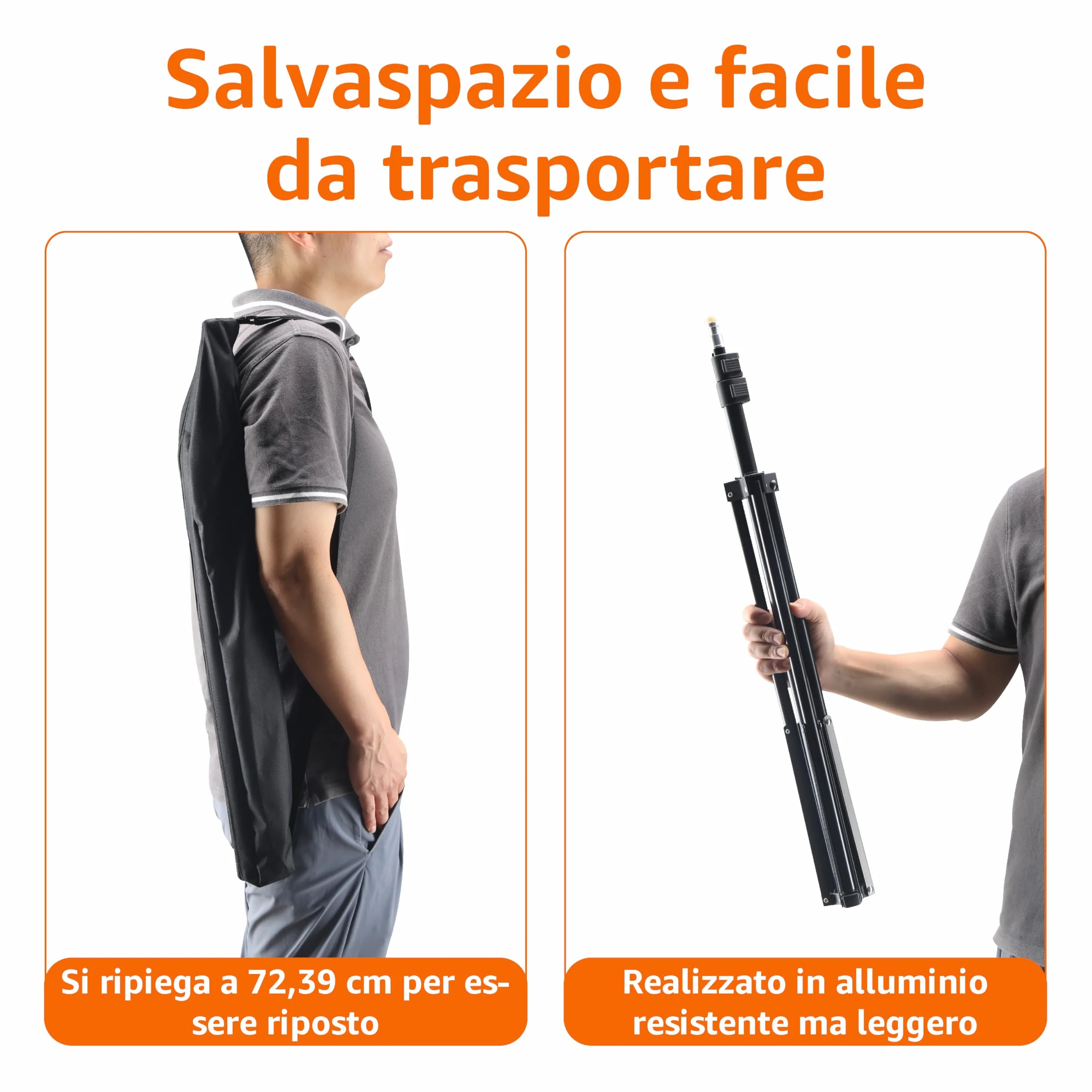Amazon Basics Supporto per Illuminazione Fotografica in Alluminio da 2.04m con Custodia per Foto in Studio ed Esterna, 1.22kg, Regolabile, Portatile, Confezione da 1 - Nero