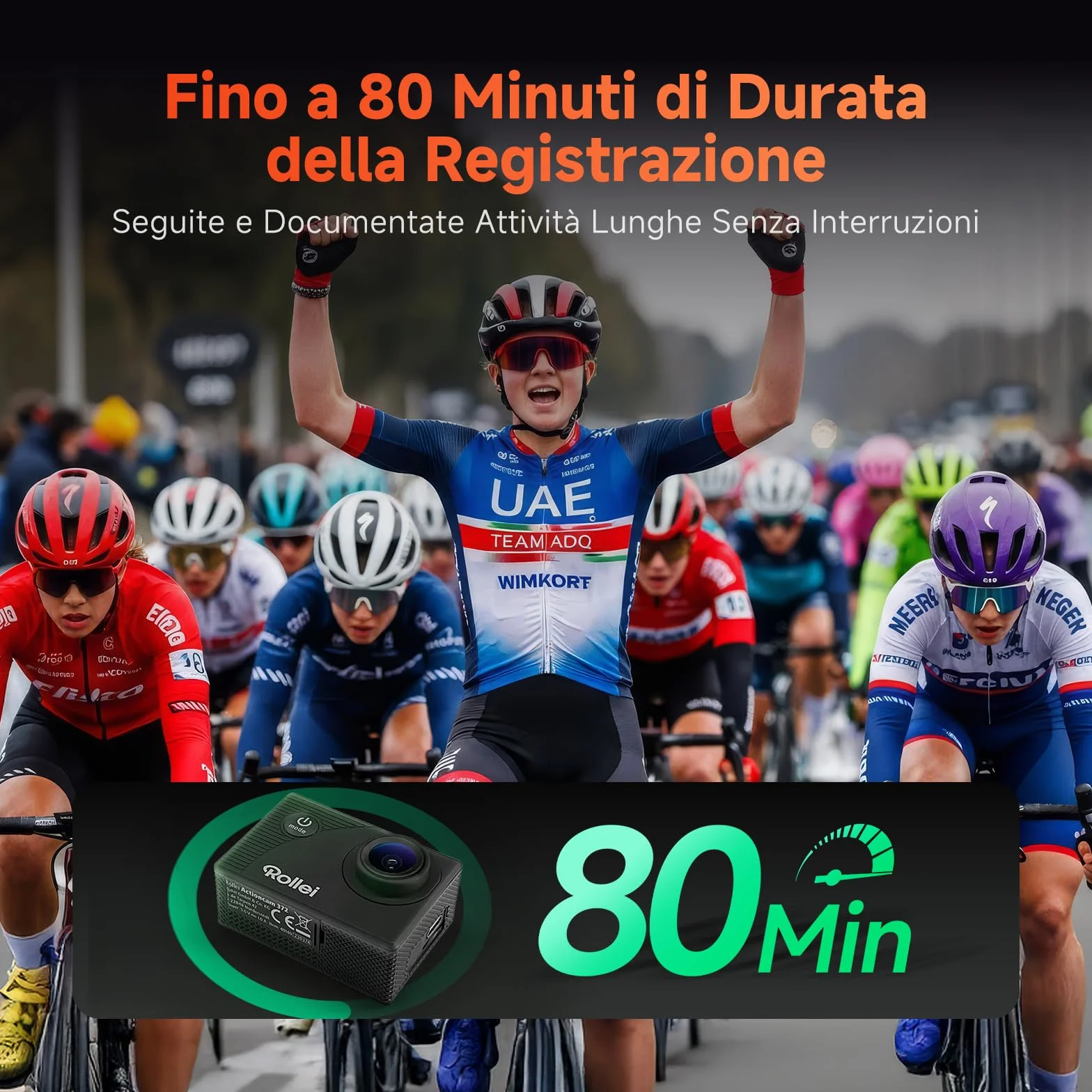 Rollei Actioncam 372 - Action-Camcorder con risoluzione video Full HD da 1080p/30 fps, Obiettivo grandangolare, impermeabile fino a 30 m, incl. custodia subacquea - Nero