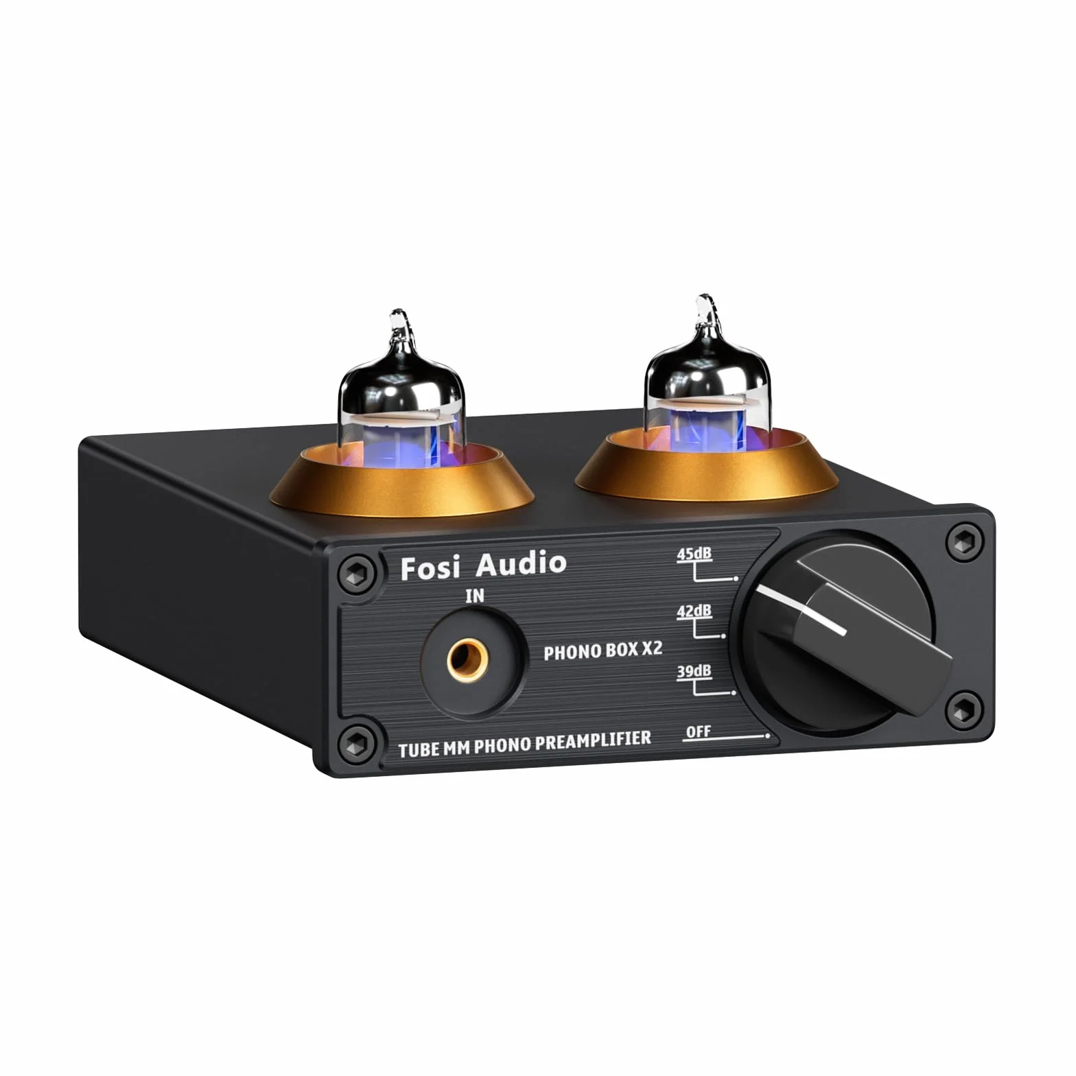 Fosi Audio BOX X2 Preamplificatore Phono MM, Guadagno Commutabile, Valvolare Tubo Sostituibile, Hifi RCA/AUX 3,5 mm
