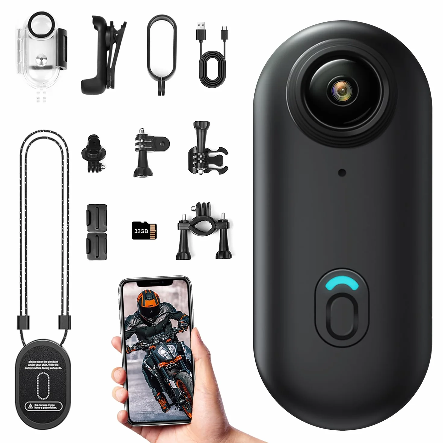 Action Cam WiFi, HD 1080P Mini Sportkamera mit 32 GB Speicherkarte , 360° Kleine Action Kamera, Fahrrad Video Kamera, Motorrad Helm Kamera mit Vielfältigem Zubehör für Reisen/ Outdoor /Haustiere