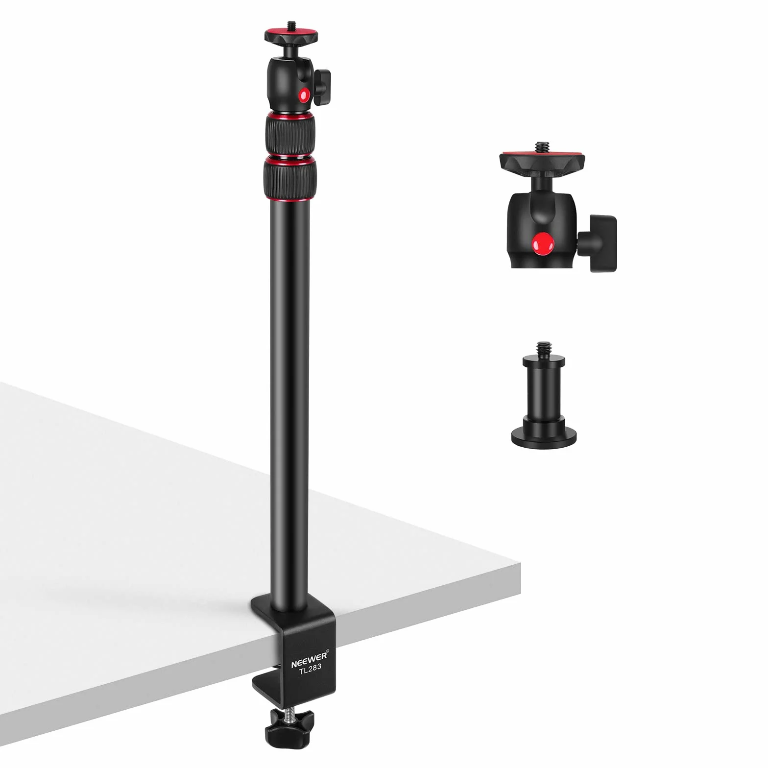 NEEWER Stand Estensibile da Tavolo con 1/4” Testa a Sfera, 43-102cm Regolabile Cavalletto con 1/4” Vite Adattatore & Morsetto-C per Reflex Digitali Luci Anulari Streaming Vlog, Massima Portata 3kg