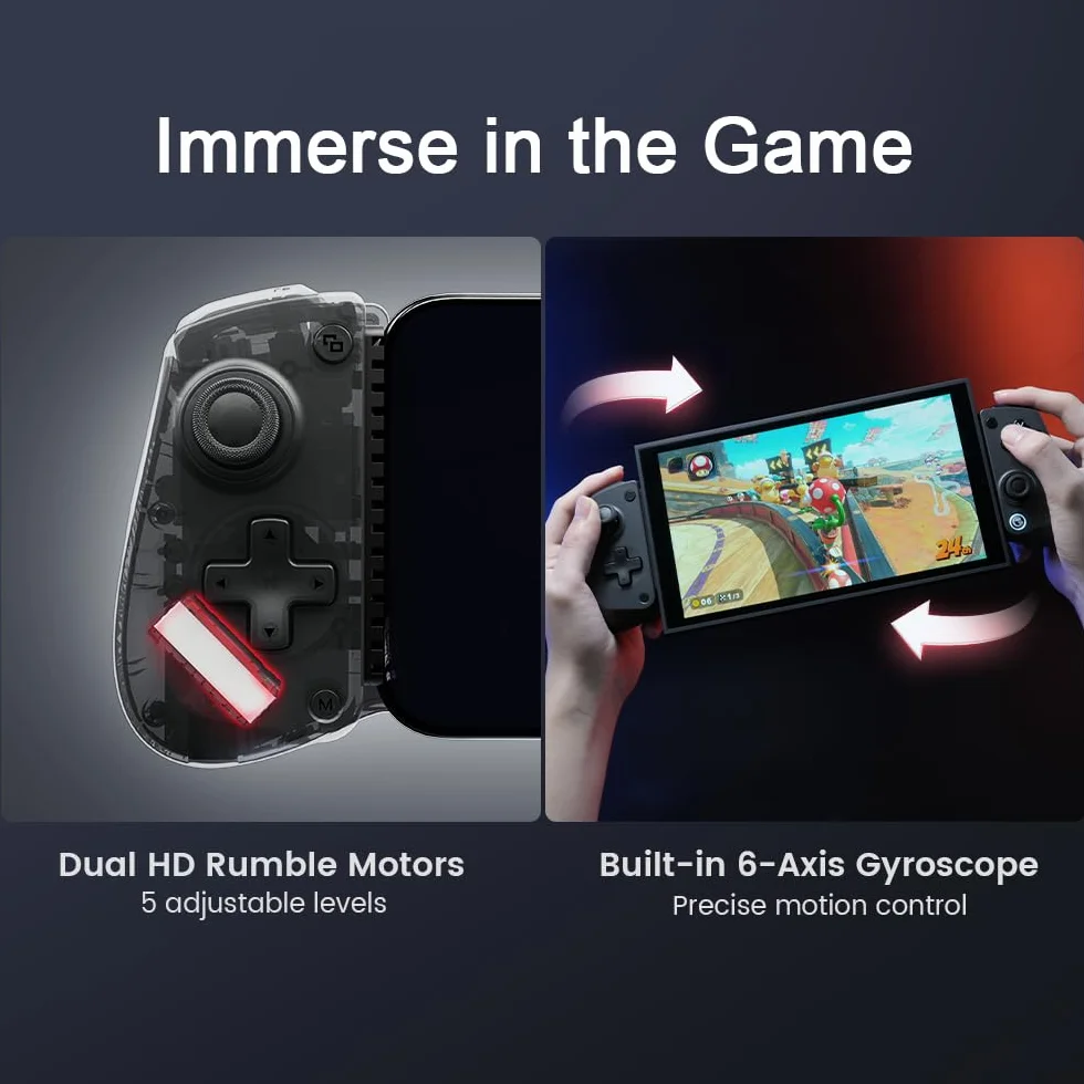GameSir X5s Controller di Gioco Bluetooth per Smartphone per Switch 2/Android/iOS/PC – Controller con Joystick a Effetto Hall, Doppi Motori HD Rumble e Funzione Turbo – per Call of Duty, PUBG Mobile