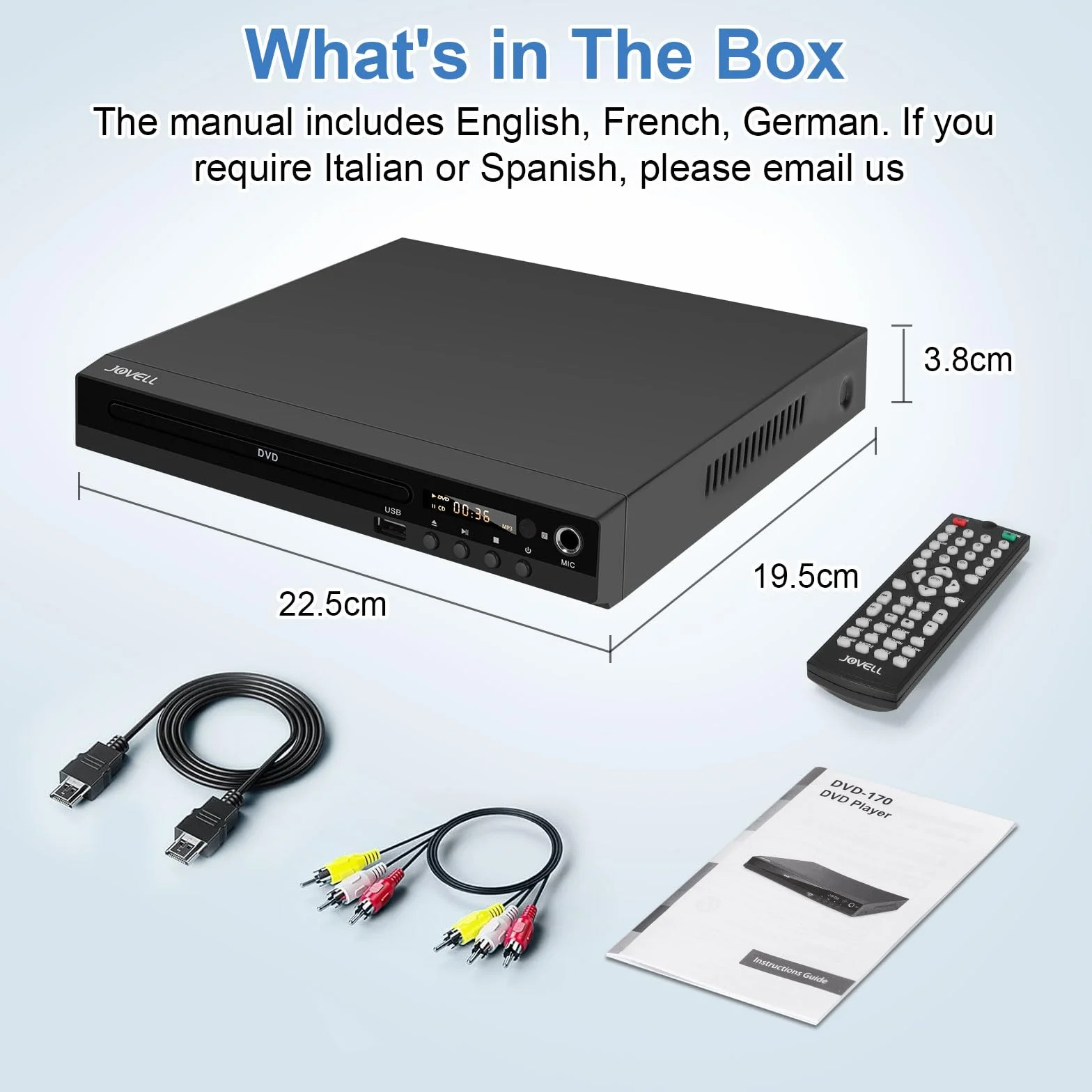 Lettore DVD con Uscita SCART, Modello-170 Lettore DVDs Multiregionale HD 1080P per Casa | Riproduttore CD DVD con Ingresso USB | Presa per Microfono | Cavo HDMI e RCA Inclusi (Guscio Metallico, Nero)