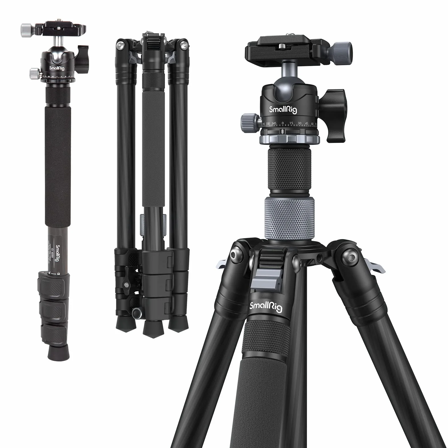 SMALLRIG Treppiede in Fibra di Carbonio con Colonna Centrale, Monopiede Staccabile, Testa a Sfera a 360°, Piastra a Sgancio Rapido, Carico Fino a 26,5 Libbre/12 kg - 4059
