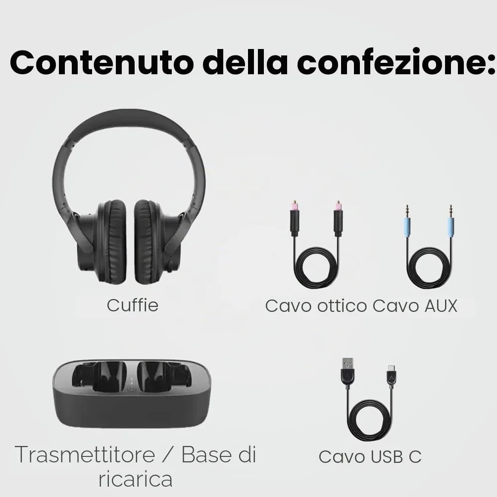 Avantree Ensemble – Cuffie TV Senza Fili Wireless per Anziani con Clear Voice, Base di Ricarica, Configurazione Facile, 35h di Autonomia, Design Confortevole, Compatibili con Ottico/AUX e TV Bluetooth