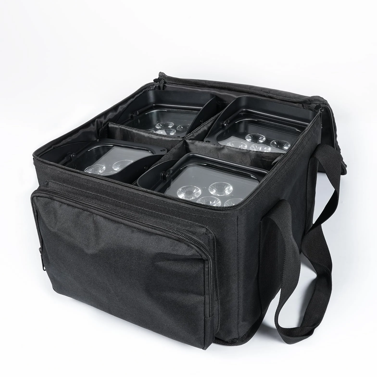 6 x 18 W Batteria ParLicht Borsa per LED, impermeabile in PVC con chiusura lampo liscia, con 4 scomparti, suddivisione interna flessibile, offre spazio per 4 parlight per riporre e trasportare