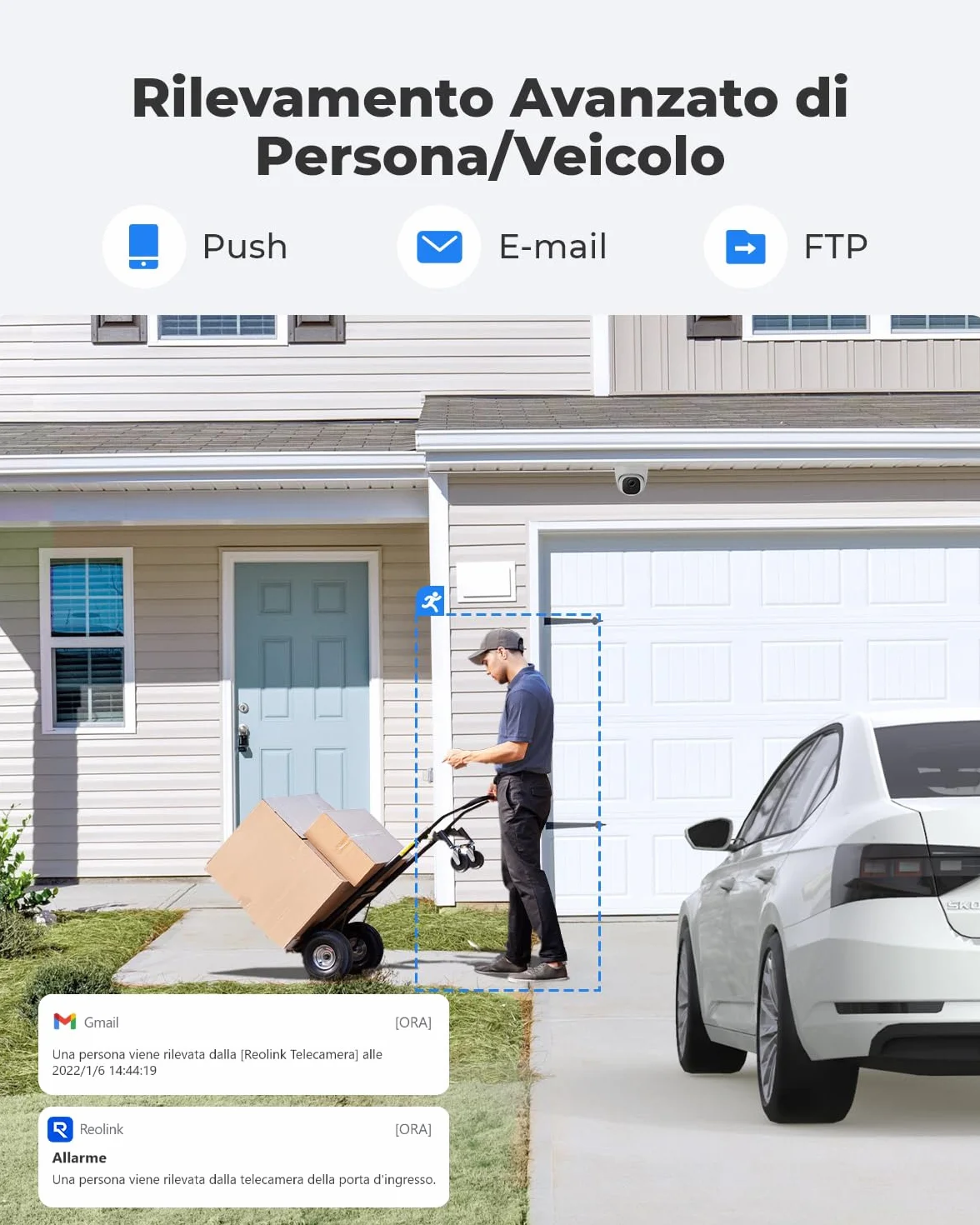 Reolink 5MP Telecamera Esterno PoE, Rilevamento di Uomo/Veicolo/Animale, Visione Notturna IR 30 metri, Videocamera Sorveglianza Esterno Impermeabile IP67, Audio, Slot per Scheda microSD, RLC-520A