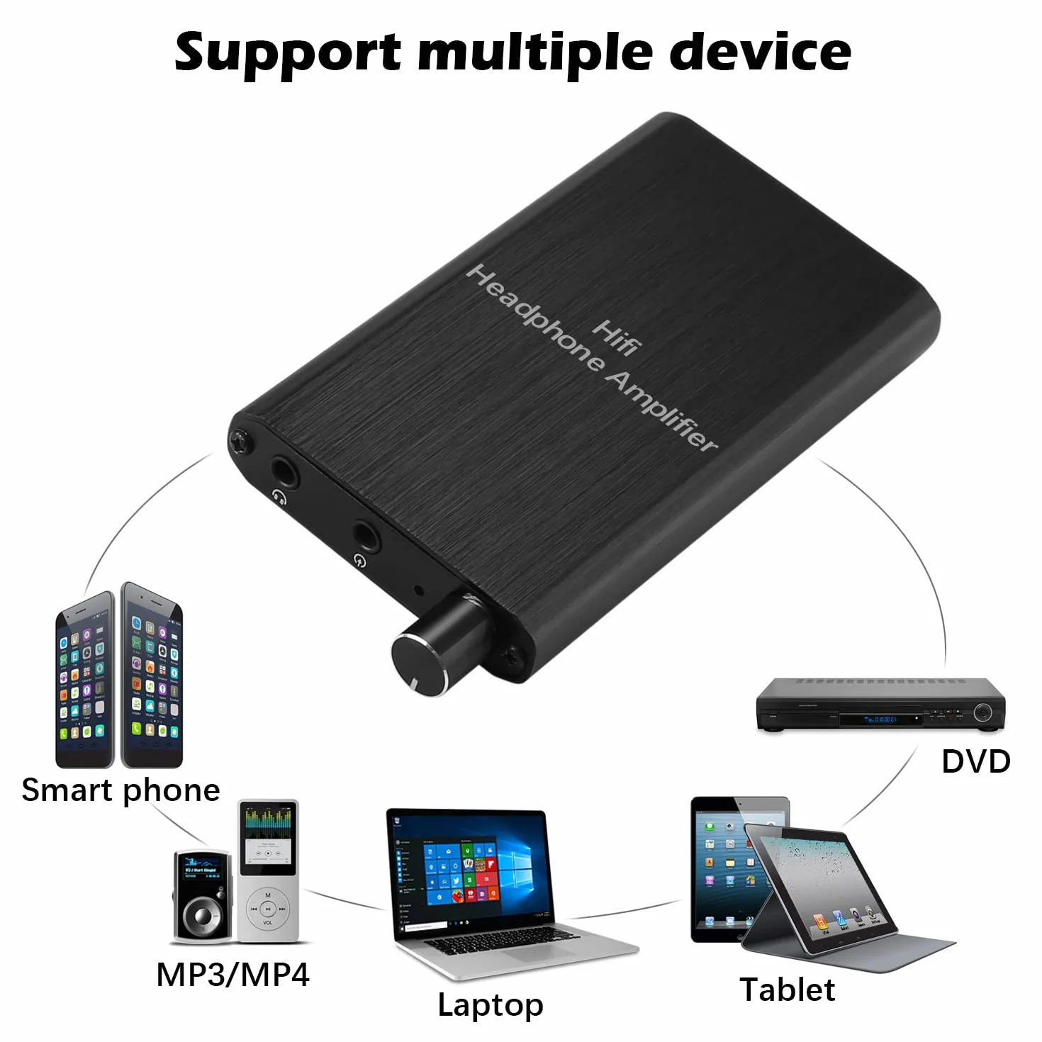MYPIN Amplificatore per cuffie HiFi, amplificatore per cuffie audio portatile da 3,5 mm supporta impedenza 16-300 con batteria al litio e componenti per MP3 / MP4 / telefoni/lettori digitali