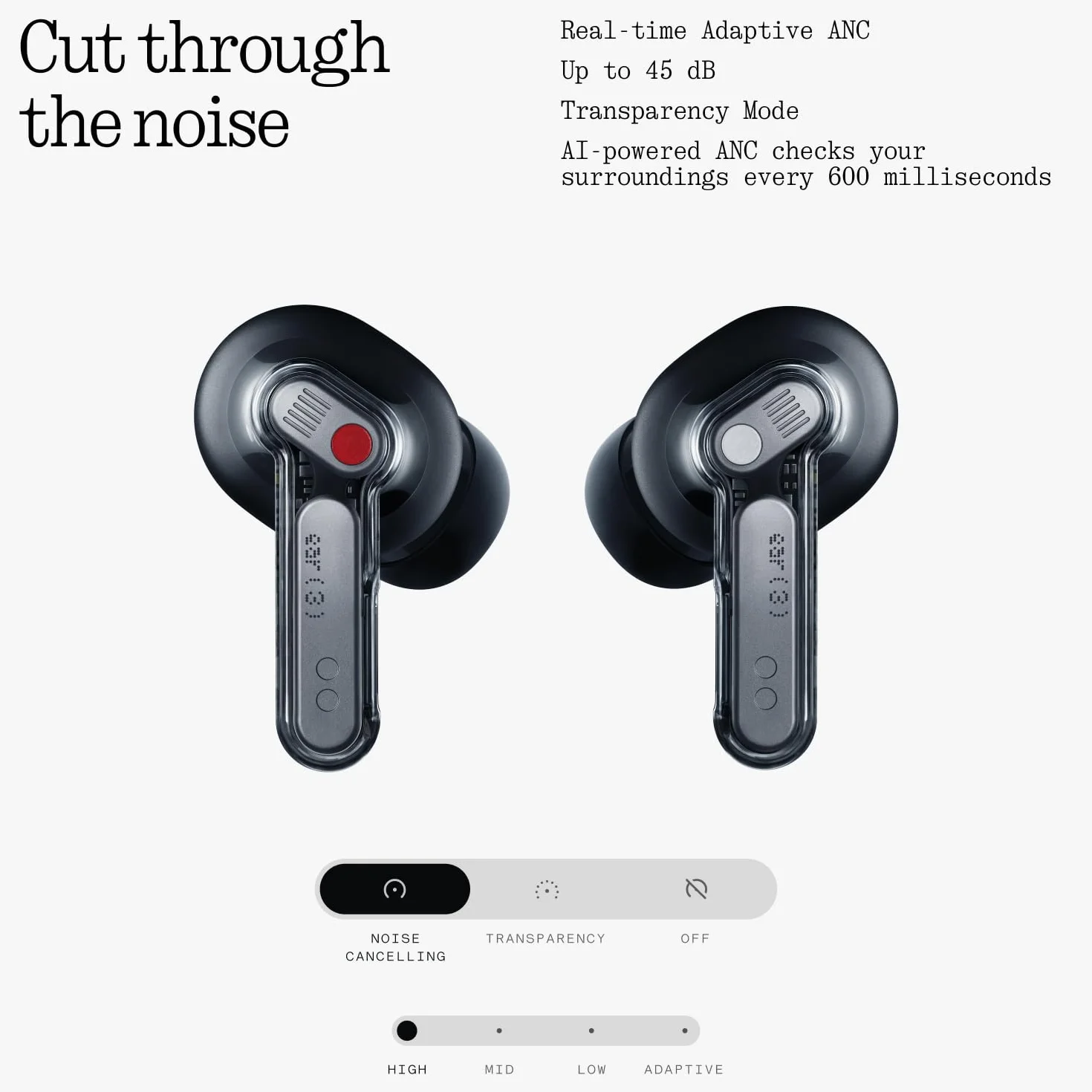 Nothing Ear (3) Auricolari Wireless In-Ear, Cancellazione Adattiva del Rumore, Audio Hi-Res compatibile con LDAC, Super Mic, IP54, Ricarica Rapida, 22 Ore di Autonomia, Android e iOS – Nero