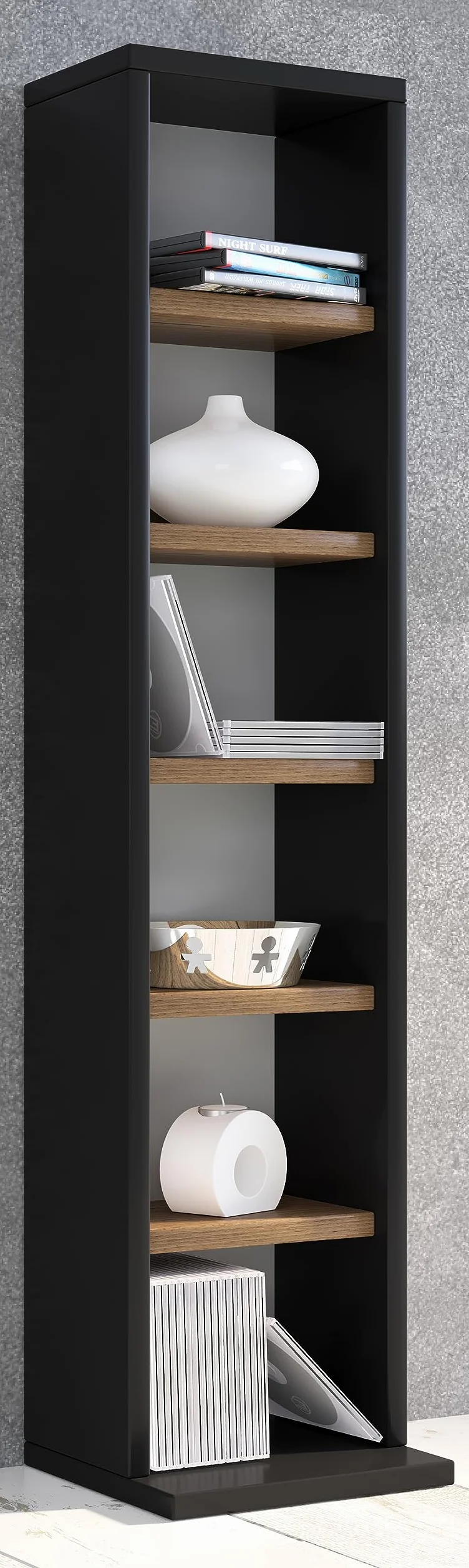 VCM Supporto per CD e Dvd in Legno Scaffale in Piedi Scaffale Decorativo Elementa Supporto per CD e Dvd in Legno Scaffale in Piedi Scaffale Decorativo Elementa Antracite/Rovere Miele