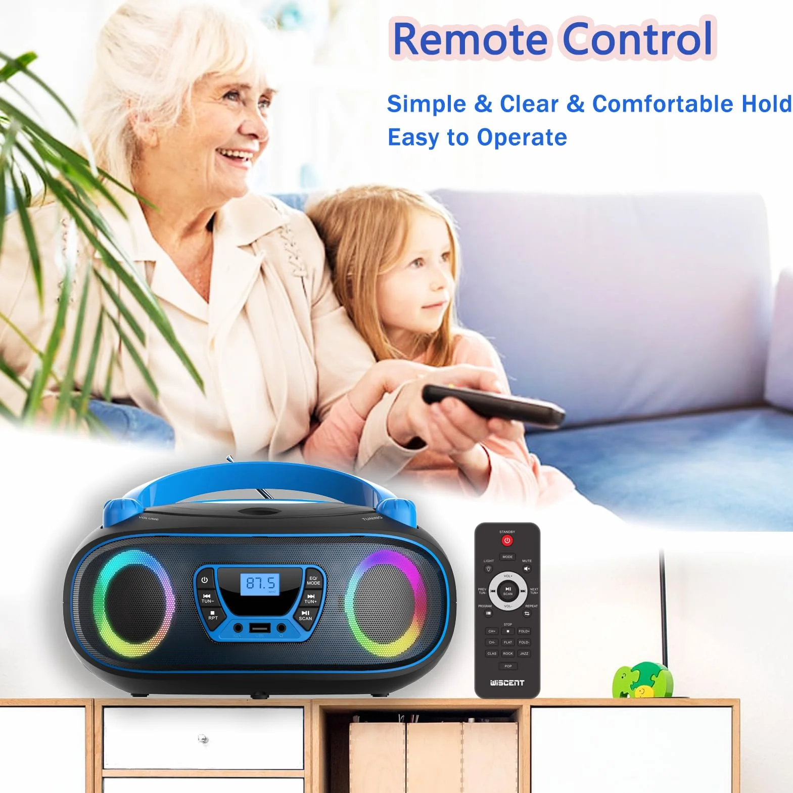 Lettore CD Radio portatile per bambini Boombox, con Bluetooth | Radio FM | USB | MP3 | Compatibile con CD-R/CD-RW, lettore CD radio
