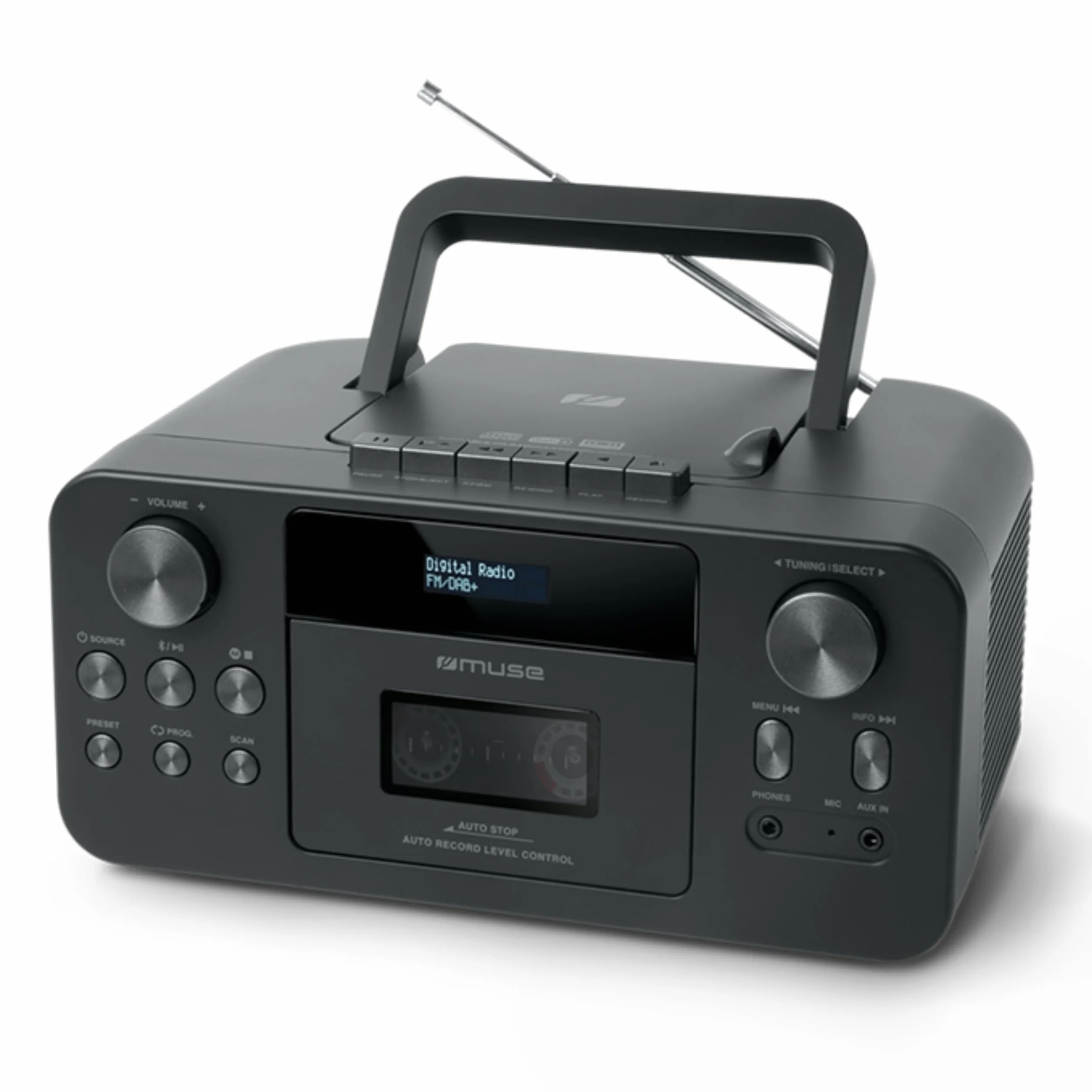 MUSE Radio portatile DAB+ con lettore CD Bluetooth, lettore CD, FM, ingresso auricolari, AUX-In, display LCD, streaming musicale, nero (M-182DB)