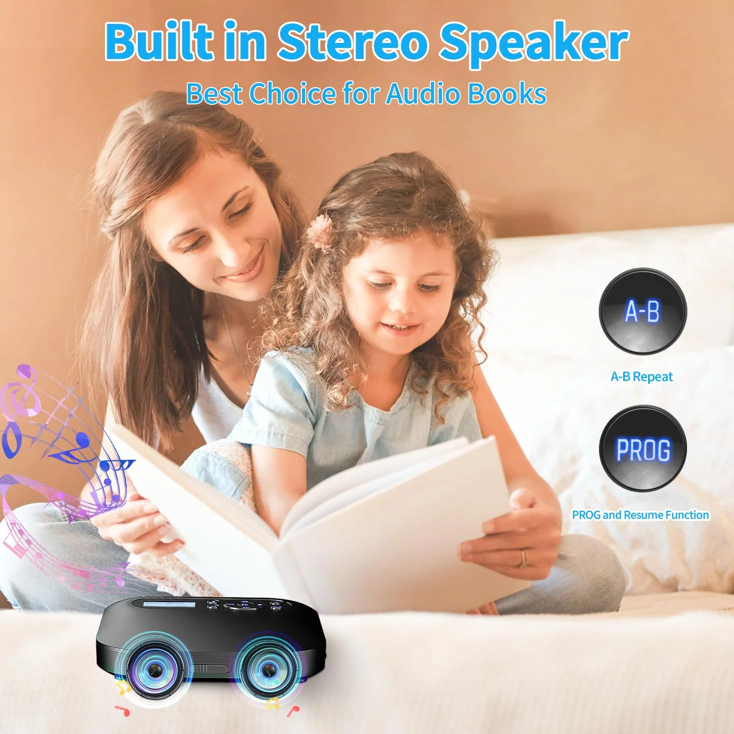 DESOBRY Lettore CD Portatile con Bluetooth e Altoparlanti, Discman CD Player Ricaricabile per Auto con FM, Anti-Skip, Schermo LCD, Lettore CD Portatile con Doppio Jack per Cuffie