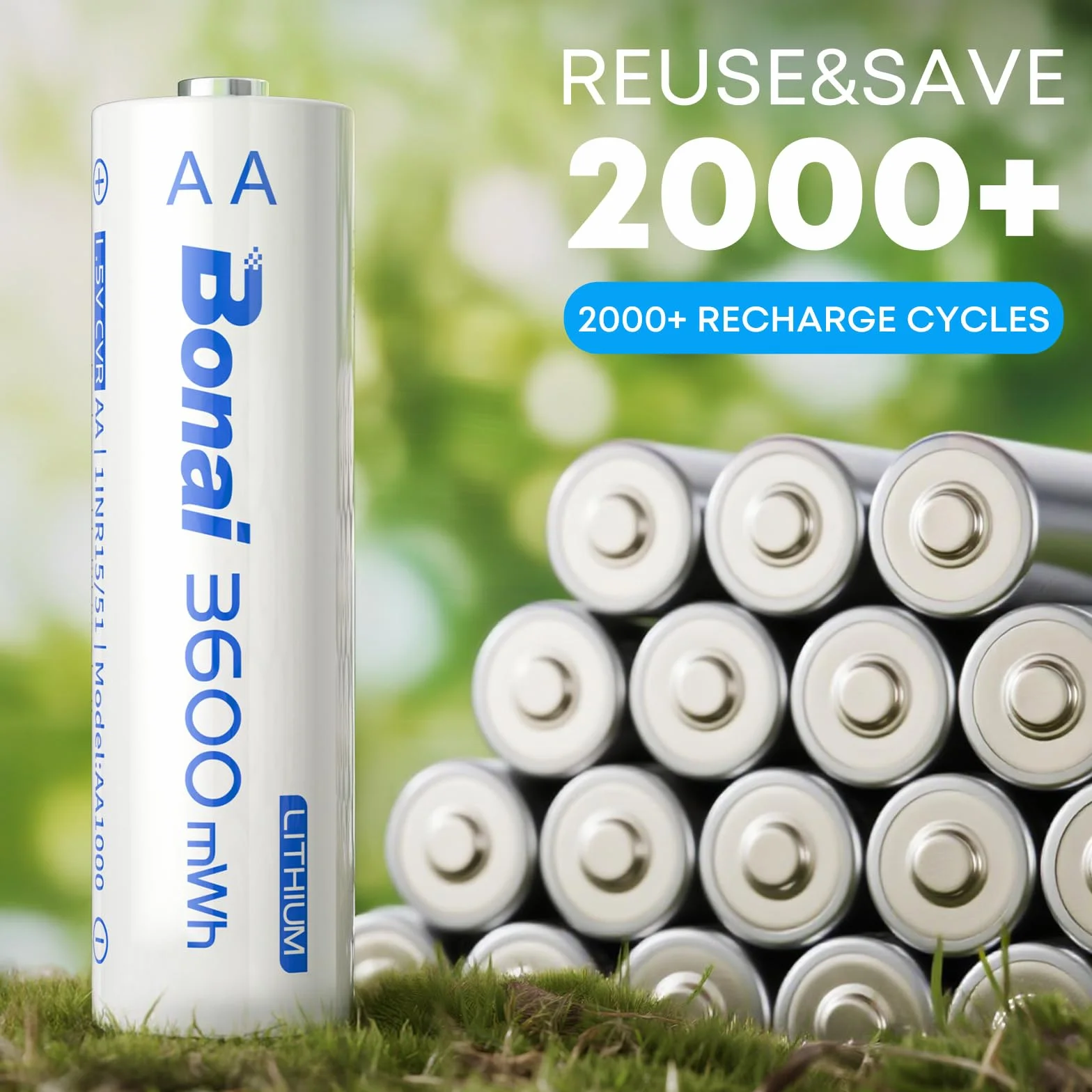 BONAI AA Lithium Batterie Ricaricabili 1,5V 3600mWh 8 Pezzi Pile Ricaricabile Al Litio AA con Caricabatterie Ricarica Rapida Type-c Adatto per Telecamere, Serrature Intelligenti, Torce Elettriche, ecc