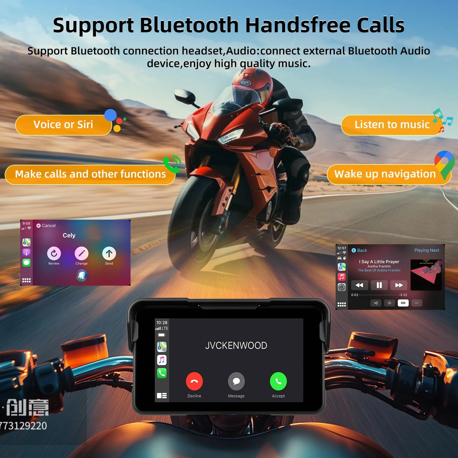 Schermo Carplay Portatile per Moto, Carplay Wireless e Android Auto per Moto, Schermo Touchscreen Impermeabile IP68 da 5 Pollici per Moto, Supporto GPS, Mirror Link, Bluetooth, Porta TF