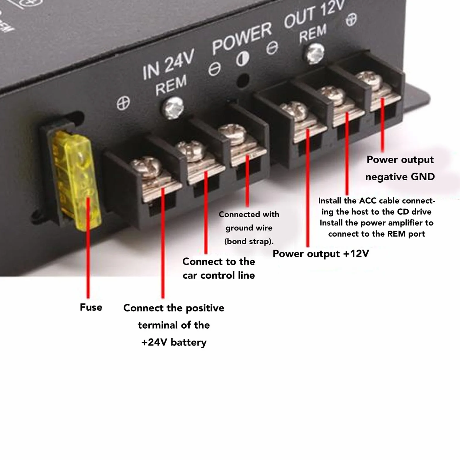 Convertitore Riduttore di Tensione da 24 V a 12 V per Auto, Camion, Camper, SUV, Autobus, Controllo della Temperatura (80A)