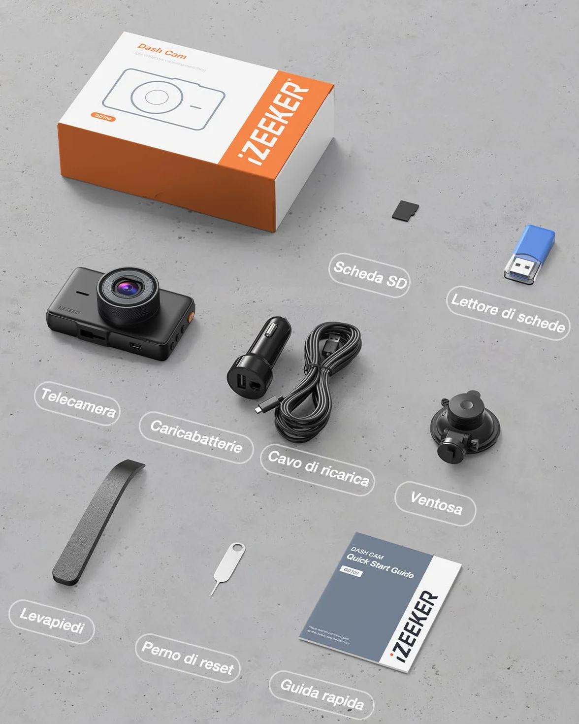 iZEEKER 2.5K Dash Cam Auto, Telecamera per Auto 1440P QHD con Scheda SD 32G, Dashcam IPS 3", Visione Notturna, WDR, Grandangolo 170°, Registrazione in loop, Sensore G, 24H Monitor di Parcheggio