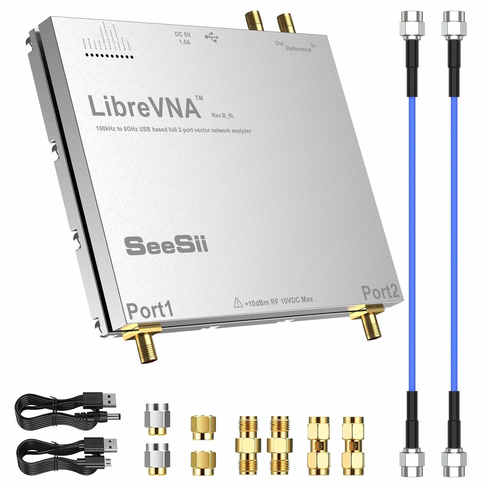 Seesii LibreVNA 2,0 Analizzatore di Rete Vettoriale,NanoVNA Analizzatore di Antenna 100kHz-6GHz 2022 Aggiornato USB Completo 2 Porte con Ingresso/Uscita di Riferimento Esterno per Parametri S Completi