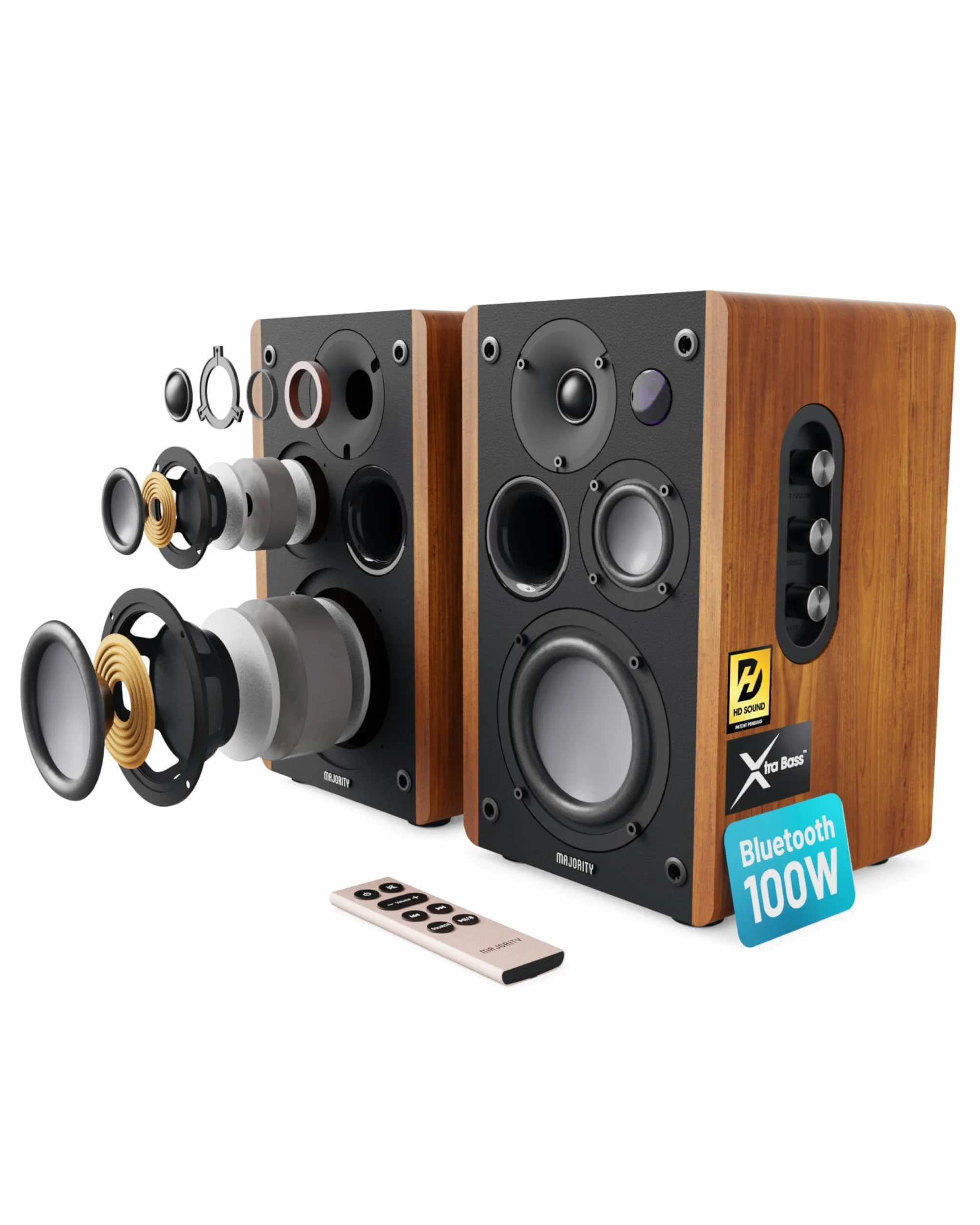 Majority 100W Casse Attive Amplificate Coppia | Casse Monitor Studio | 5.3 Bluetooth Altoparlanti Audio Amplificate con Xtra Bassi & 3 altoparlanti D100 Speakers