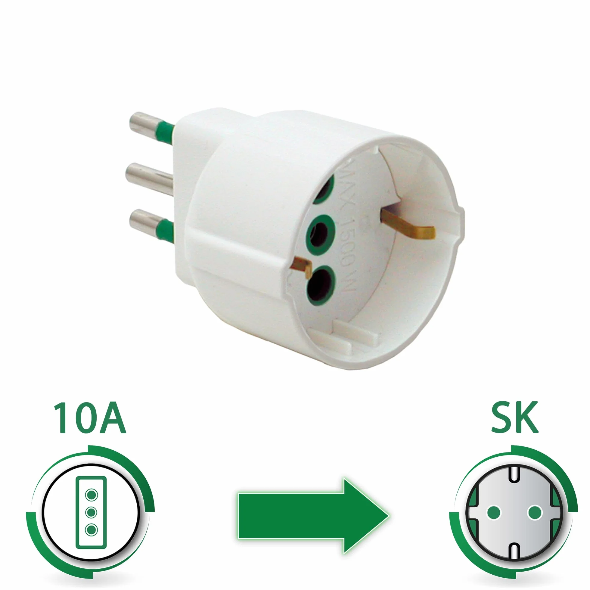 FANTON 87120 Adattatore semplice spina italiana 2P+T 10A presa schuko 2P+T 16A Bianco