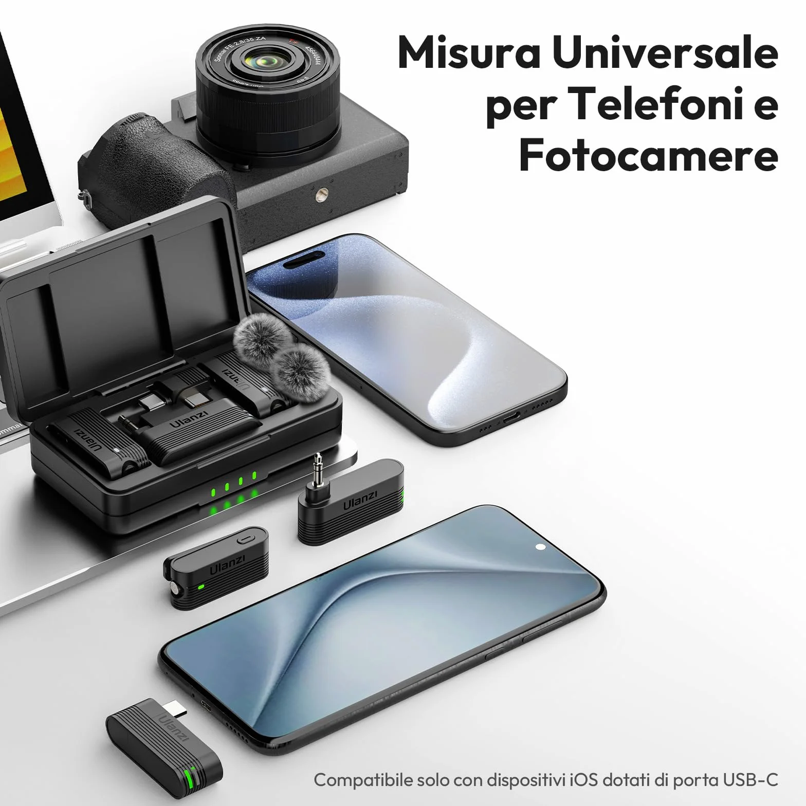 ULANZI A100 Microfono Lavalier per Cellulare e Fotocamera, Mini Microfono USB C, Durata Batteria 13.5H, Microfoni Bluetooth Portatile per Video, Live Streaming, YouTube, TikTok, Vlog, Interviste