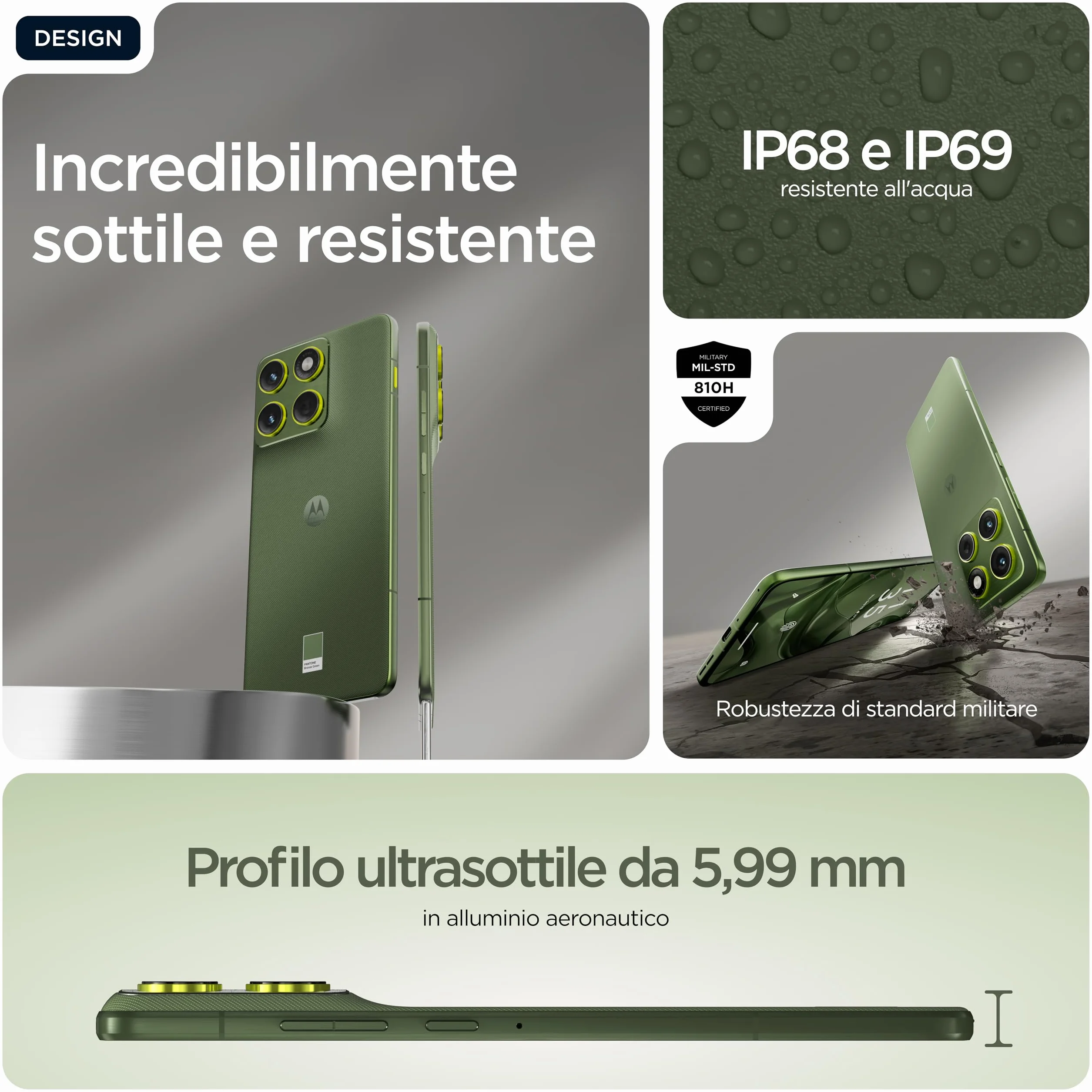 Motorola edge 70 con Moto AI (12/512GB, Tripla fotocamera da 50MP+flicker sensor, selfie 50MP, 4800mAh Silicon-Carbon, Display 6.67" Super HD 120Hz, Android 16), PANTONE Bronze Green