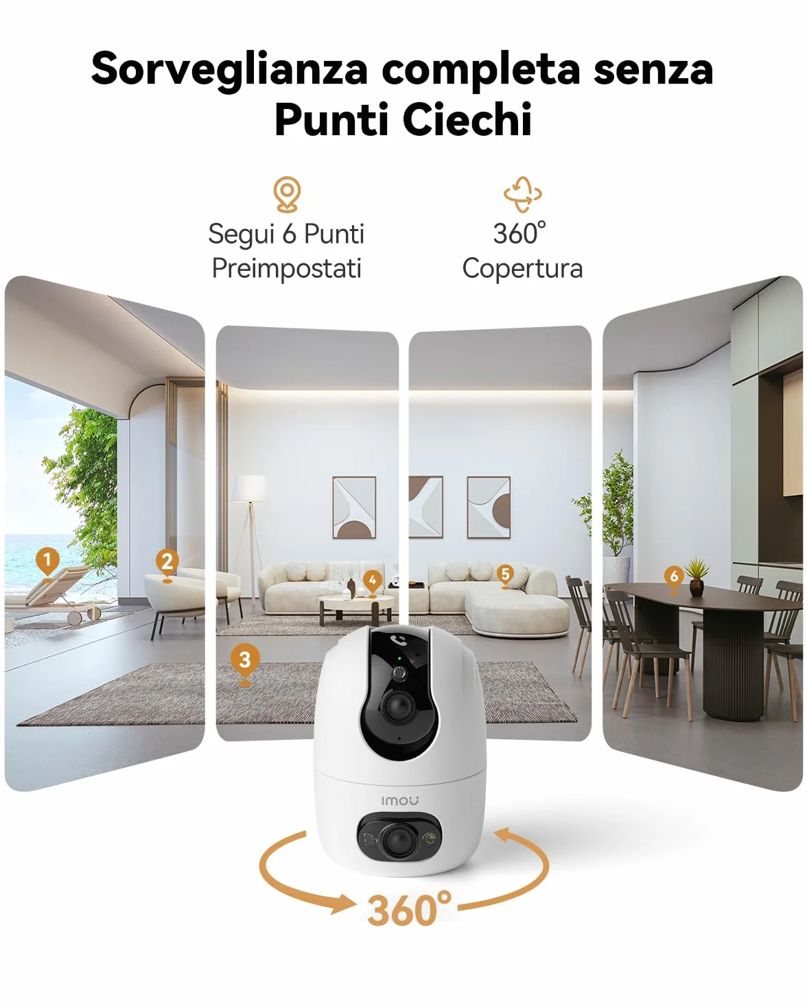 Imou 3K(3MP+3MP) Telecamera WiFi Interno Doppio Obiettivo, 360°PTZ Videocamera Sorveglianza con One-Touch Chiamata, Rilevamento AI Umano/Animali, Visione Notturna a Colori, Modalità Privata, 2,4/5GHz