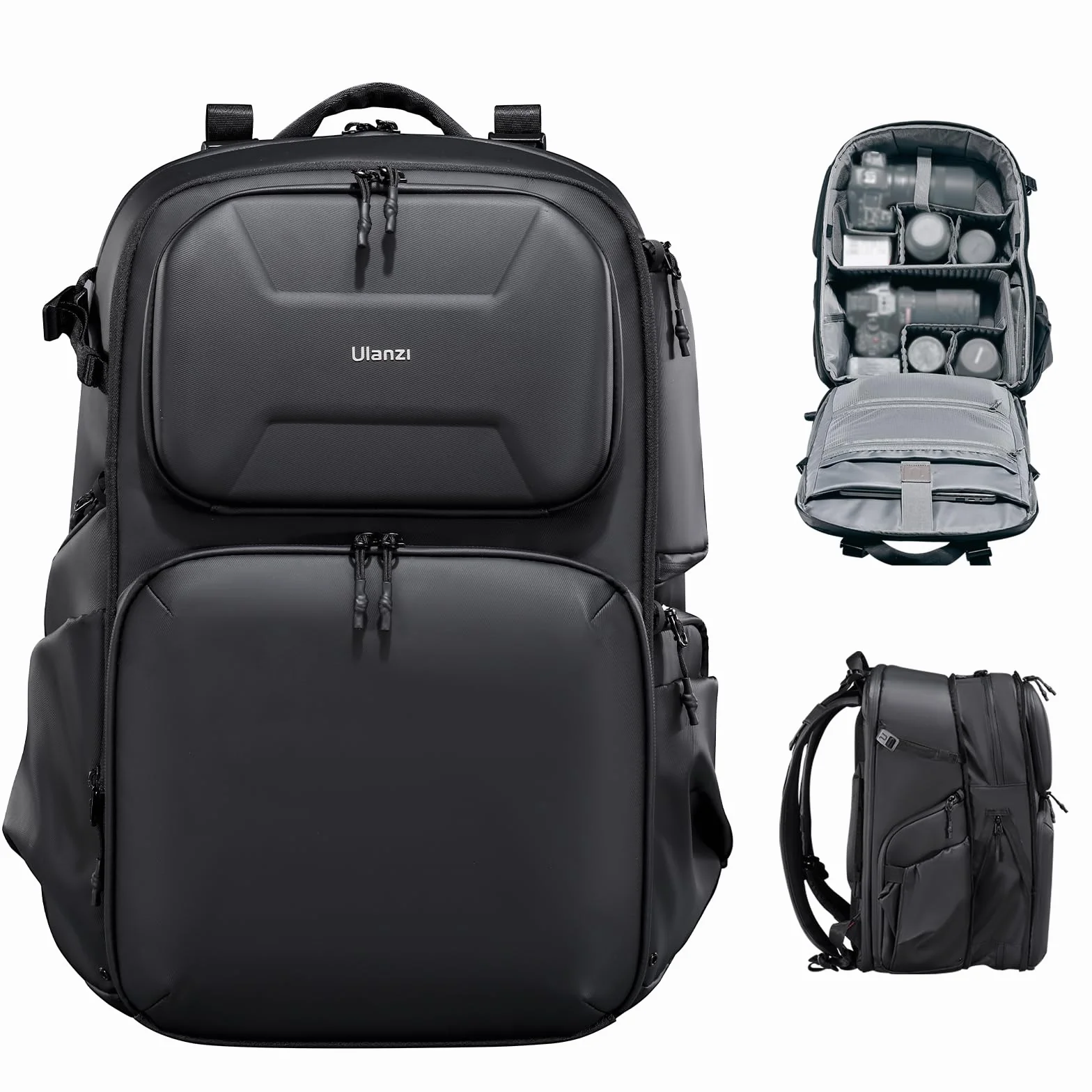 ULANZI BP10 Zaino per Fotocamera a Guscio Rigido, Borsa Professionale Impermeabile per Fotocamera per Drone Unisex Dslr Mirrorless Fotocamera Obiettivo Treppiede 17''-Laptop, Nero 35L