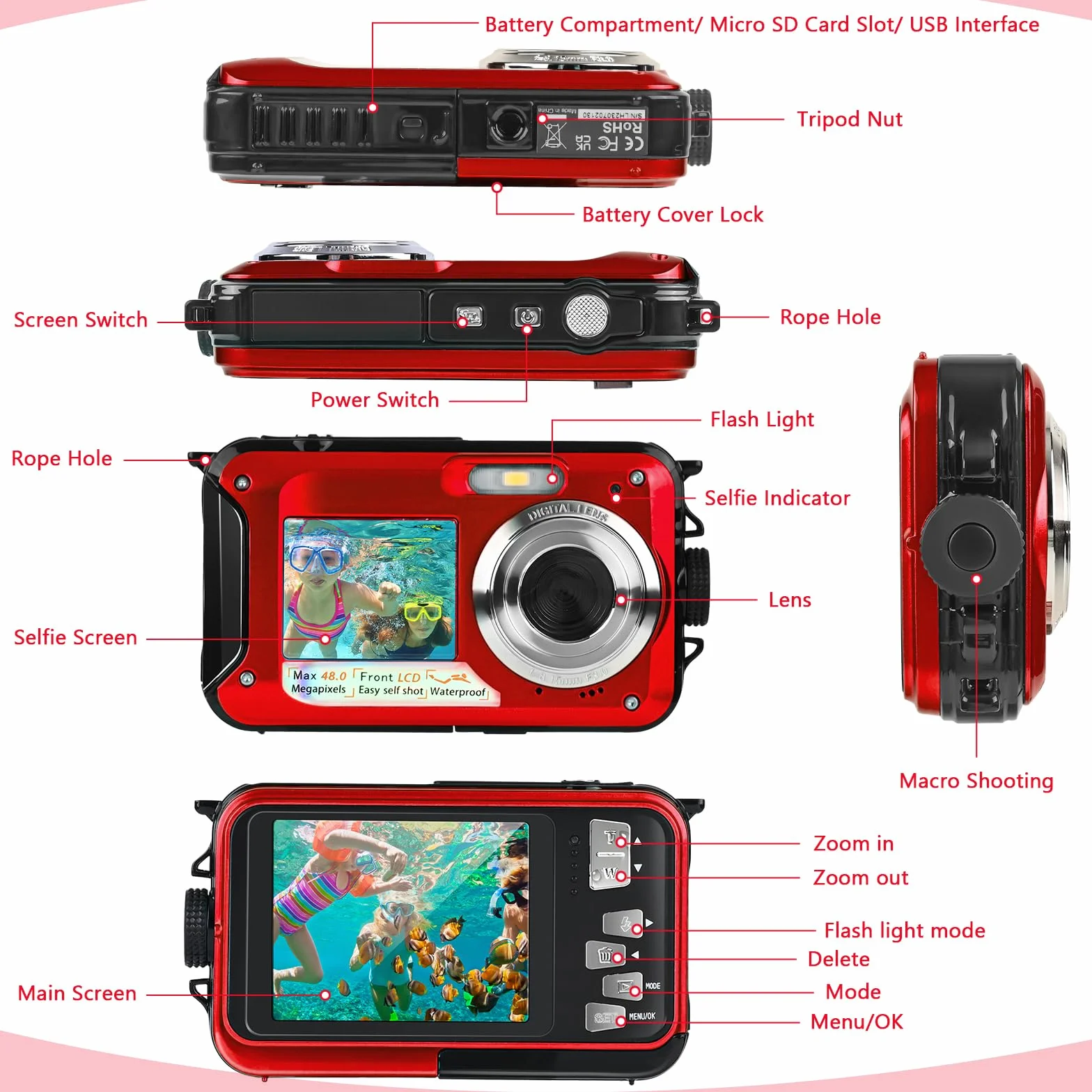 Macchina Fotografica Subcquea, Comius Sharp Fotocamera Subacquea Digitale 10FT 30MP Photo FHD Video 16X Digital Zoom con Scheda di Memoria da 32G per Selfie Subacquei, Immersione, Nuoto