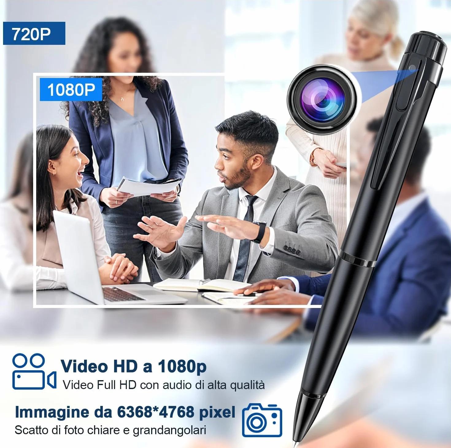 Telecamera Penna 1080P HD con Registrazione Audio e Video, Mini Videocamera Portatile con OTG e Rilevamento del Movimento, Perfetta per Riunioni, Lezioni e Uso in Ufficio