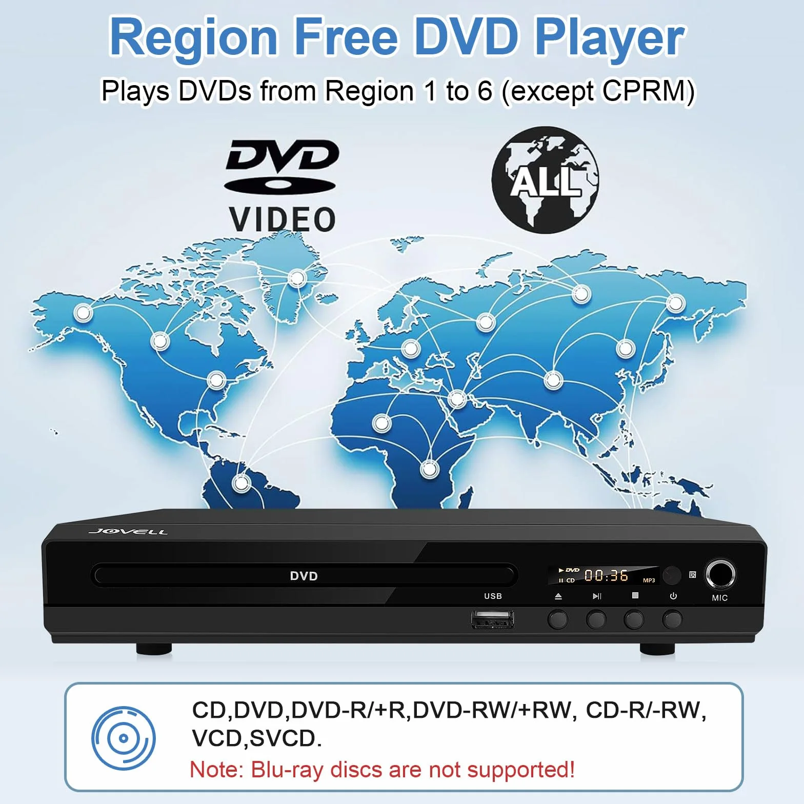 Lettore DVD con Uscita SCART, Modello-170 Lettore DVDs Multiregionale HD 1080P per Casa | Riproduttore CD DVD con Ingresso USB | Presa per Microfono | Cavo HDMI e RCA Inclusi (Guscio Metallico, Nero)