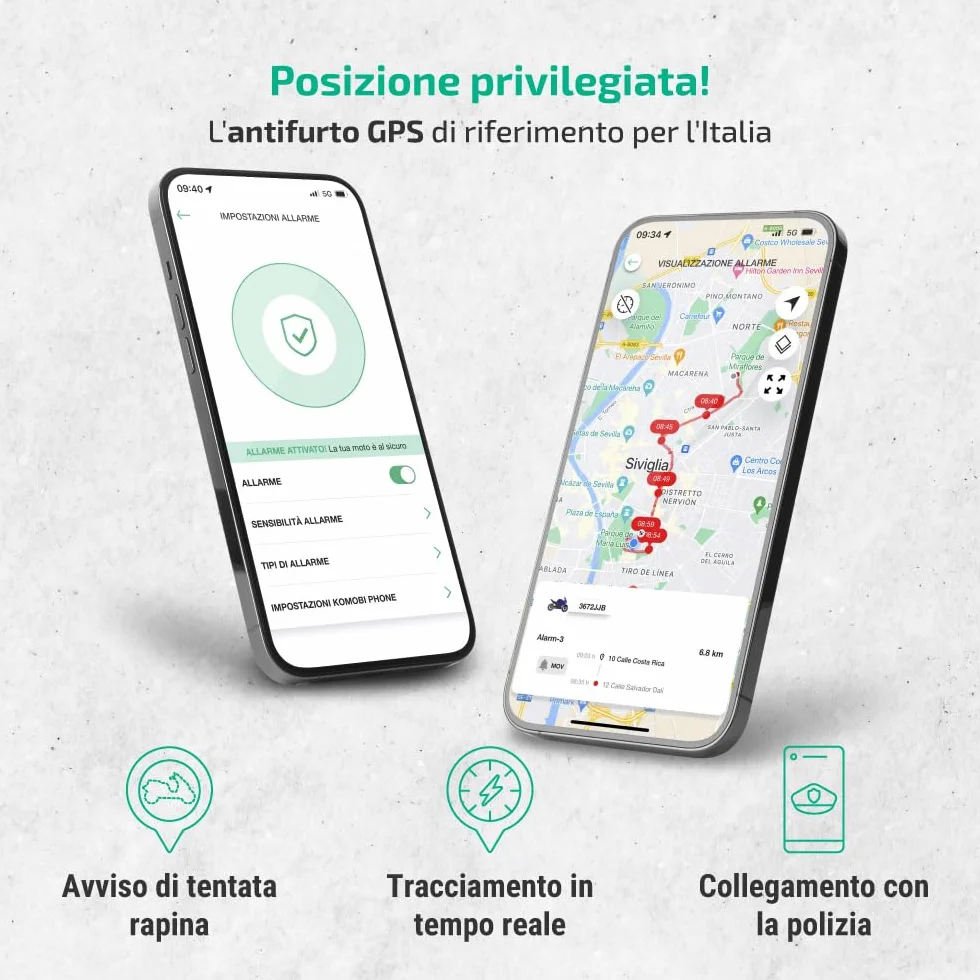 KOMOBI PRO Localizzatore GPS per Moto con Allarme Antifurto, Tracciamento in Tempo Reale, Rilevamento Incidenti e Avviso su Smartphone