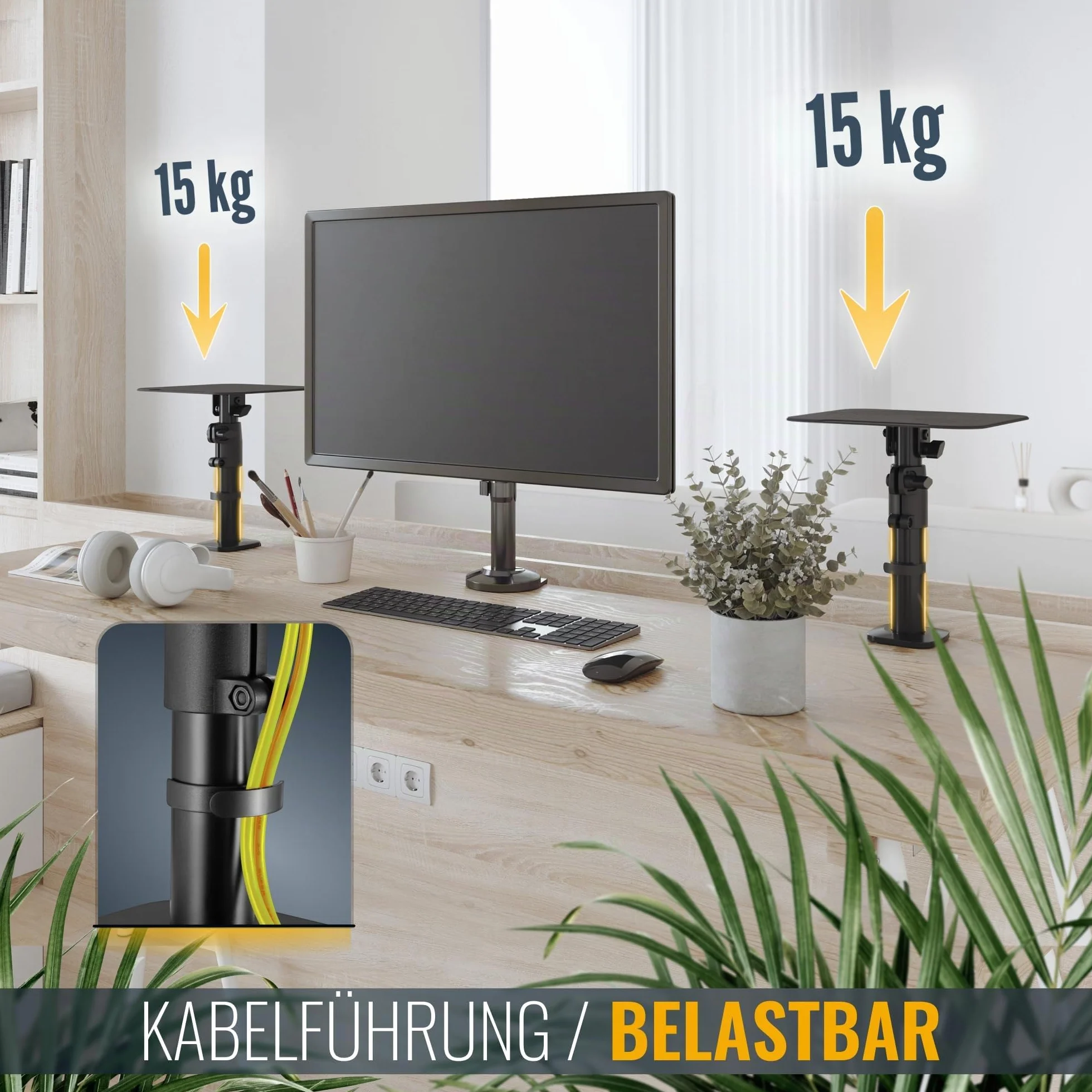 RICOO Supporti da Tavolo per Casse Universale LH069-C Supporto Altoparlanti Nero per Home Cinema PC e Studio Inclinabile +/-15° Carico fino a 15 kg Set da 2, Nero