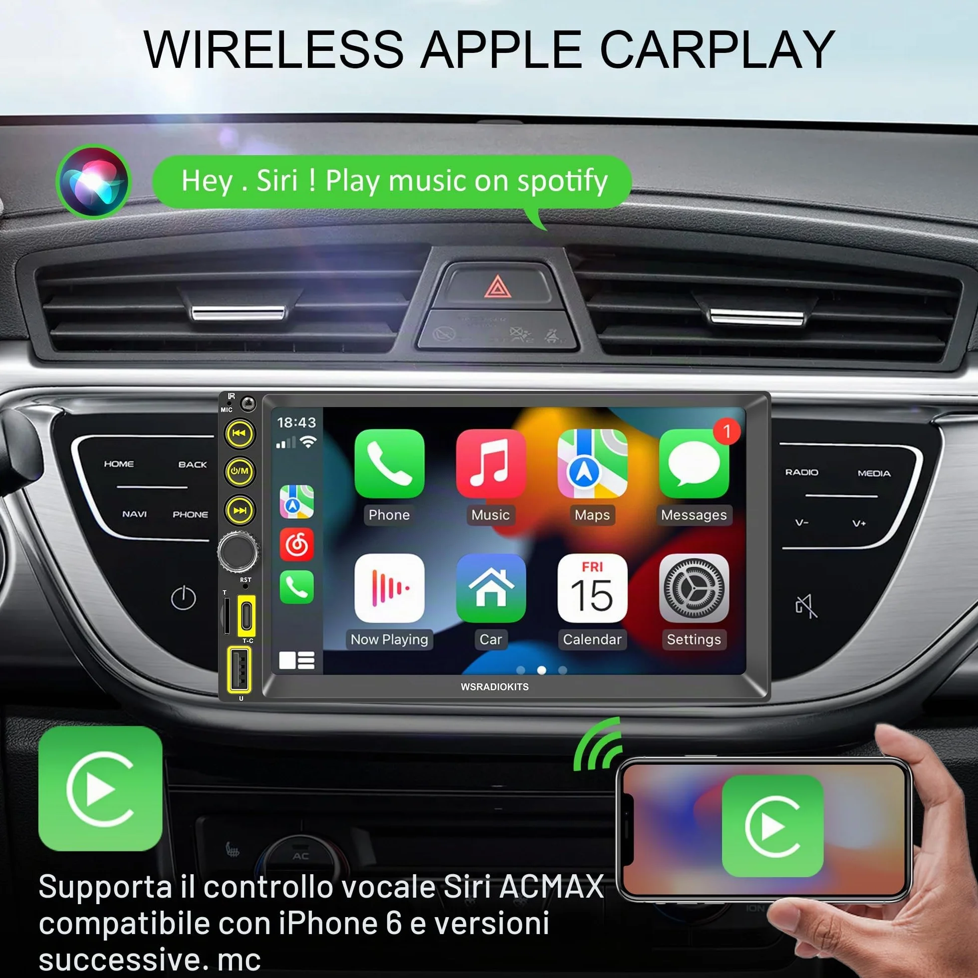 [Aggiornamento] A-pple CarPlay & Android Auto Autoradio 2 Din, ricevitore multimediale digitale da 7 pollici, doppia radio DIN con schermo, telecamera posteriore, mirror link, RDS/FM/AM/Phone GPS Navi