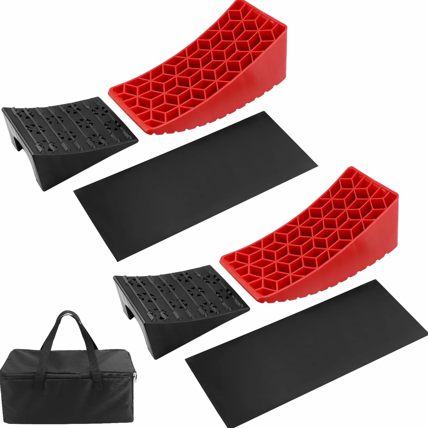 QWORK® 2 Pezzi Cunei di Roulotte, Cuneo di Guida Livellamento Fino 11cm, Cunei per Ruote con Borsa Portaoggetti, per Camper, Roulotte, Rimorchi