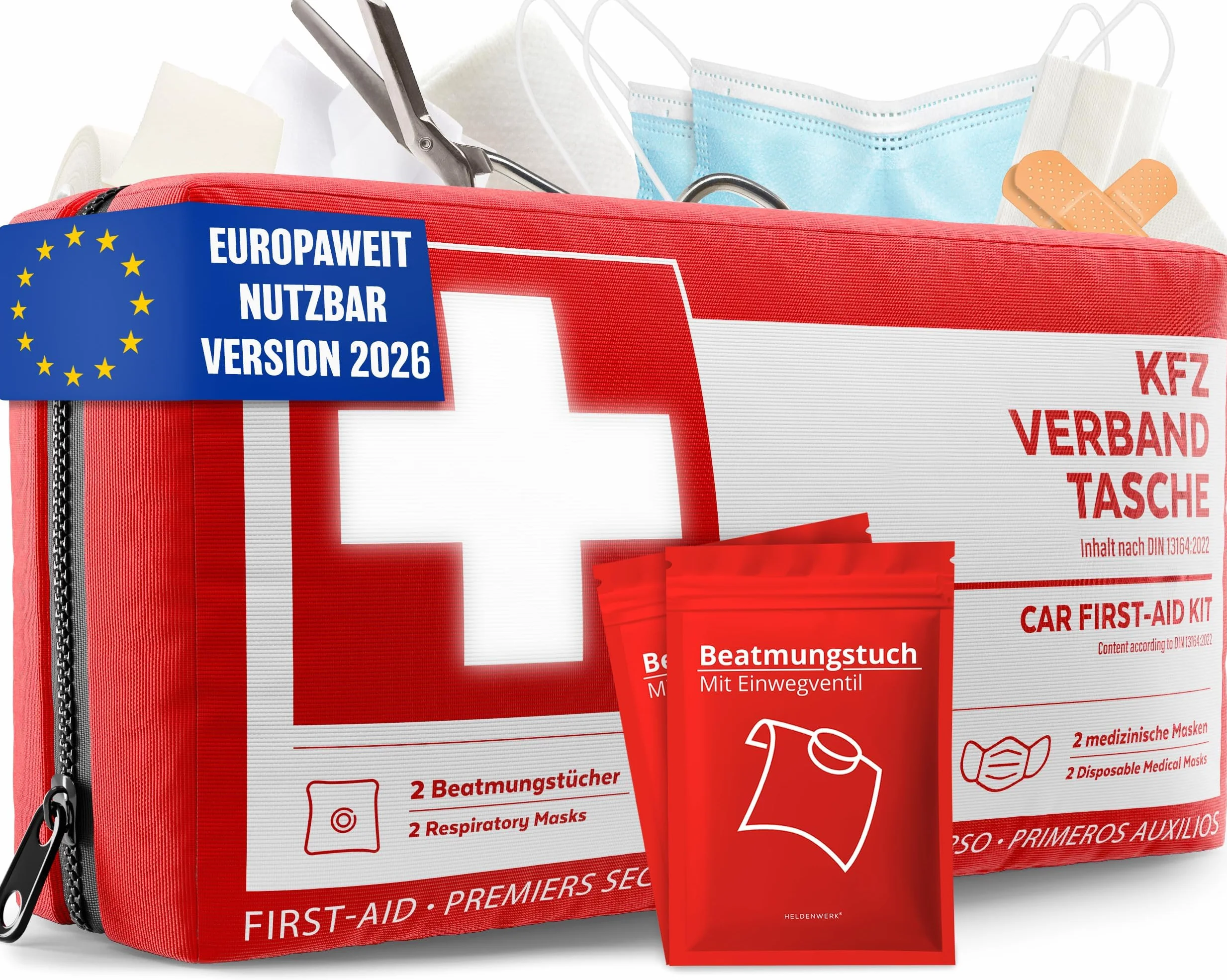 HELDENWERK Borsa di medicazione per auto DIN 13164:2022 kit di pronto soccorso 2024