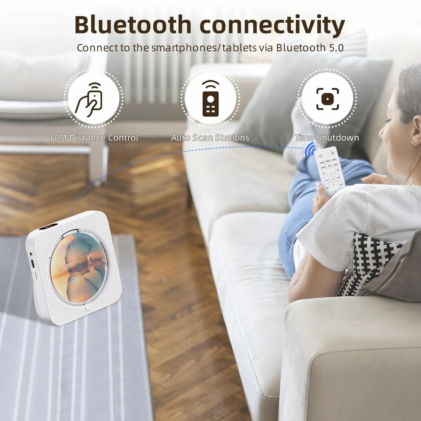 Lettore CD, lettore CD Bluetooth portatile, altoparlanti hi-fi integrati con timer, radio FM USB