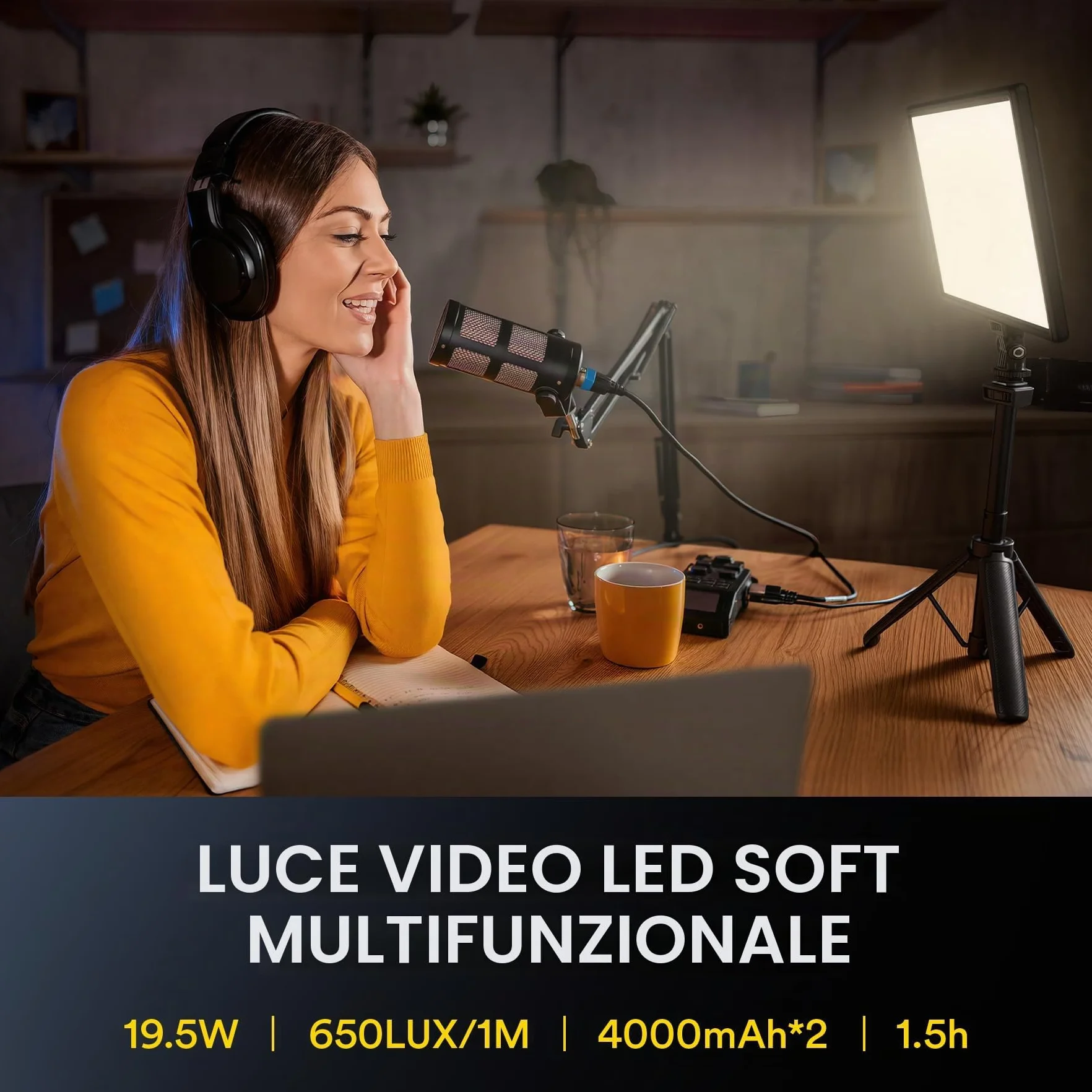 RALENO Pannello Luce LED, luce video a led con batteria da 4000 mAh*2, Lampada Video LED dimmerabile 2500-6500K, CRI 95, luce da studio per fotografia, chiamate Zoom, registrazione video