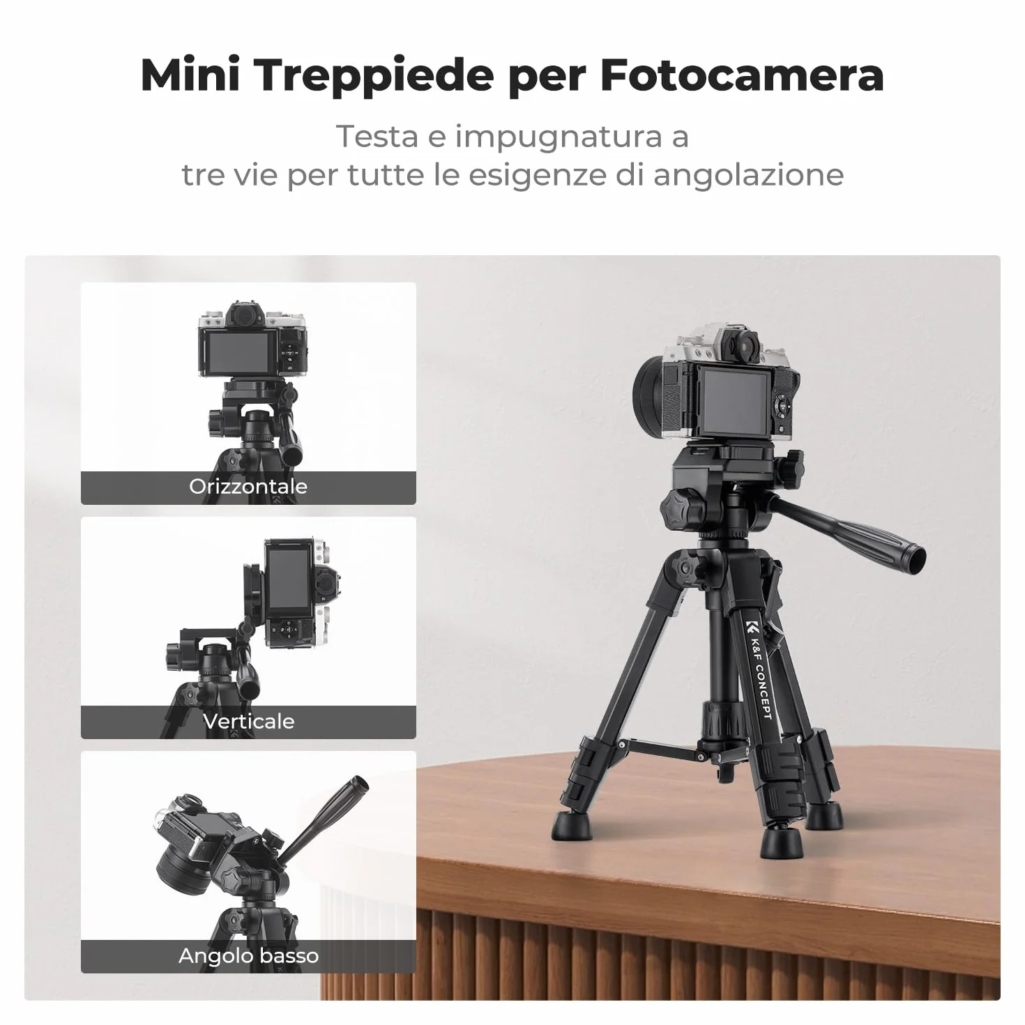 K&F CONCEPT Mini Treppiede per Fotocamera 64CM, Treppiede da Tavolo in Alluminio con Telecomando, Mini Travel Tripod S233A0, Treppiede Piccolo per DSLR, VCR, Cellulari, Proiettori e Telescopi, ecc.