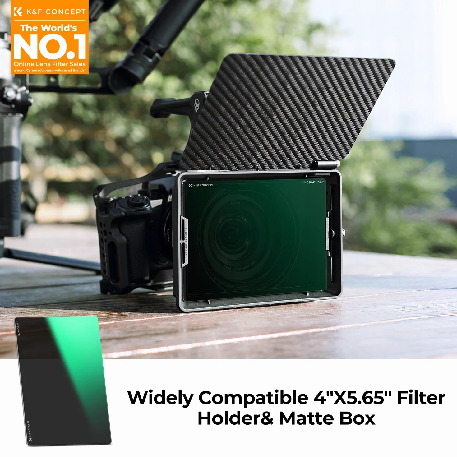 K&F CONCEPT Filtro Densità Neutra ND16 Quadrato da 4"x5,65",Filtro Densità Neutra per Cinema Vetro Ottico HD con 28 Strati Rivestimento Compatibile con Tilta SmallRig Matte Box Neewer