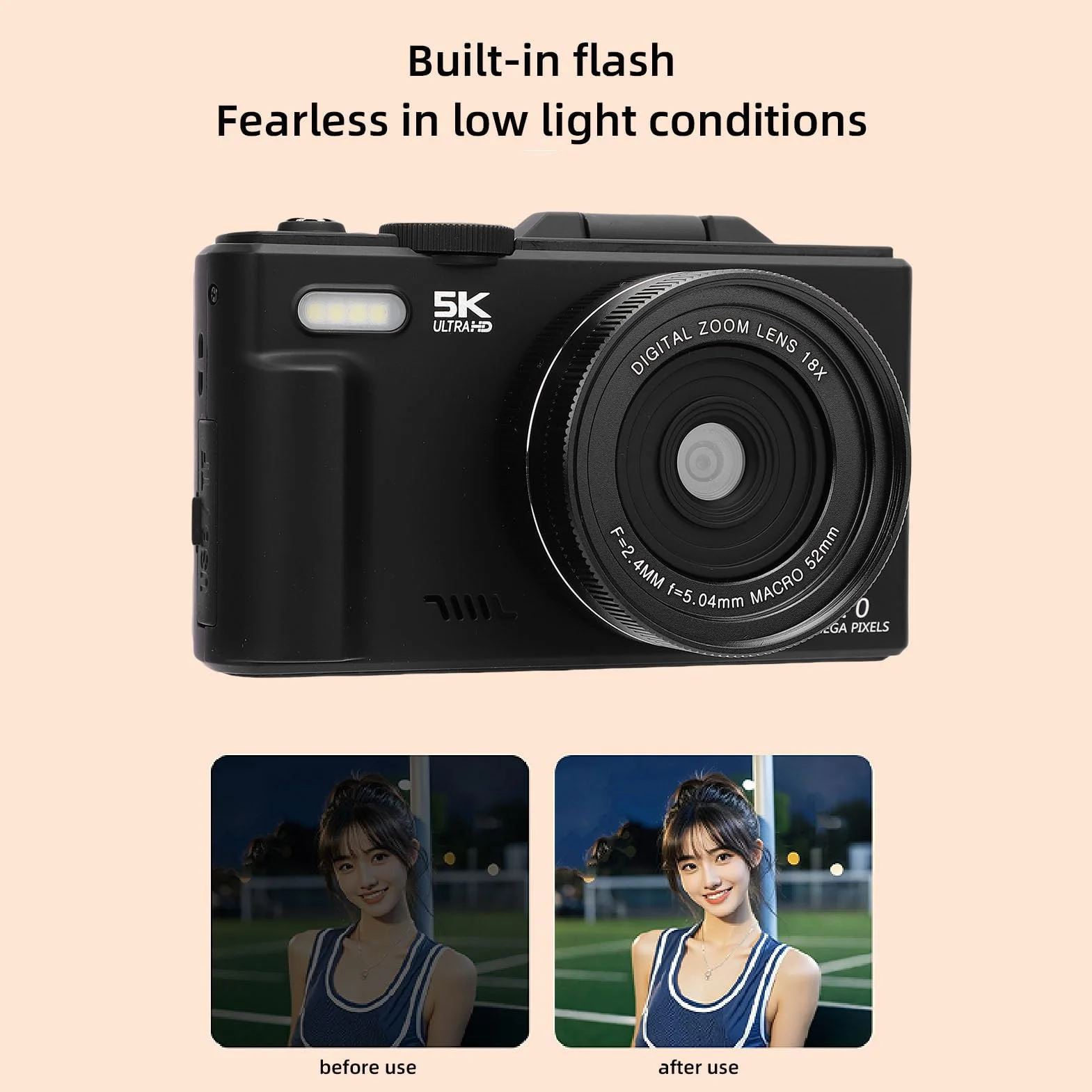 Annadue Fotocamera Digitale 5K da 75 MP, Fotocamera per WiFi con Schermo Ribaltabile a 180°, Compatta con Zoom 18X con Messa a Fuoco Automatica, Inquadra e Sca (64GB)