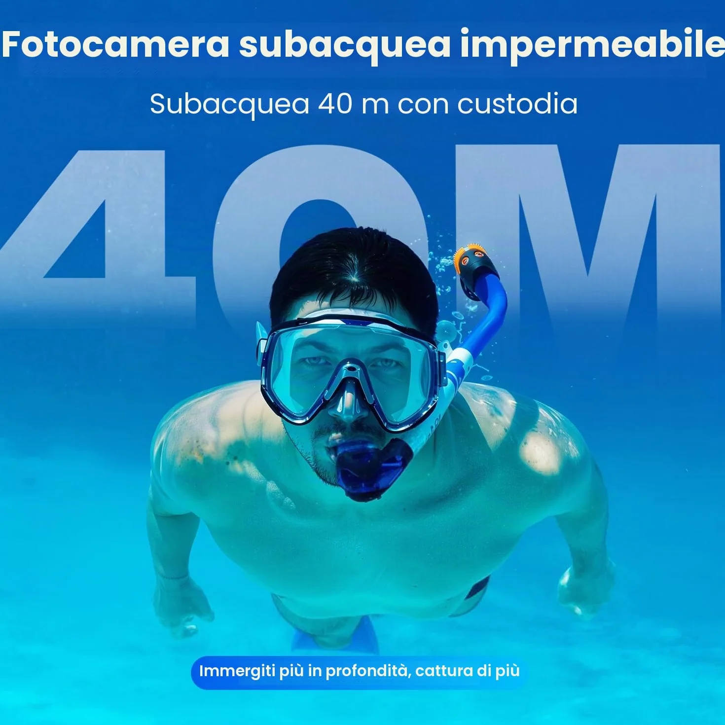 Dualscreen 4K60FPS Action Cam con scheda 64G, Fotocamera Subacquea 40M,48MP Touchscreen WiFi Videocamera con EIS, zoom 8X, impermeabile Telecamera Sportiva con 2 batterie da 1350 mAh