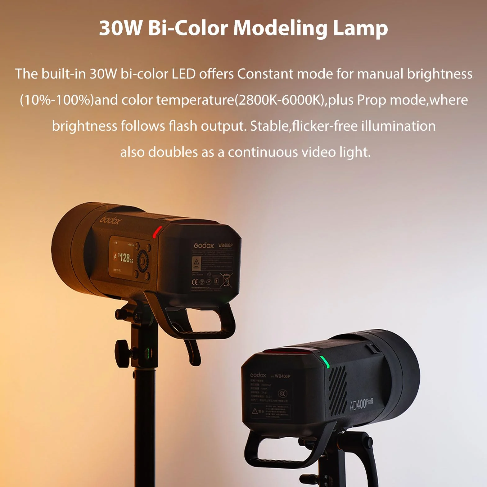 Godox AD400ProII - Testine flash, 400 W, TTL, Speedlite wireless, 1/8000s HSS, tempo di ricarica 0.01-1s con luce di regolazione Bi-Color Godox Mount e adattatore esterno Bowens Mount