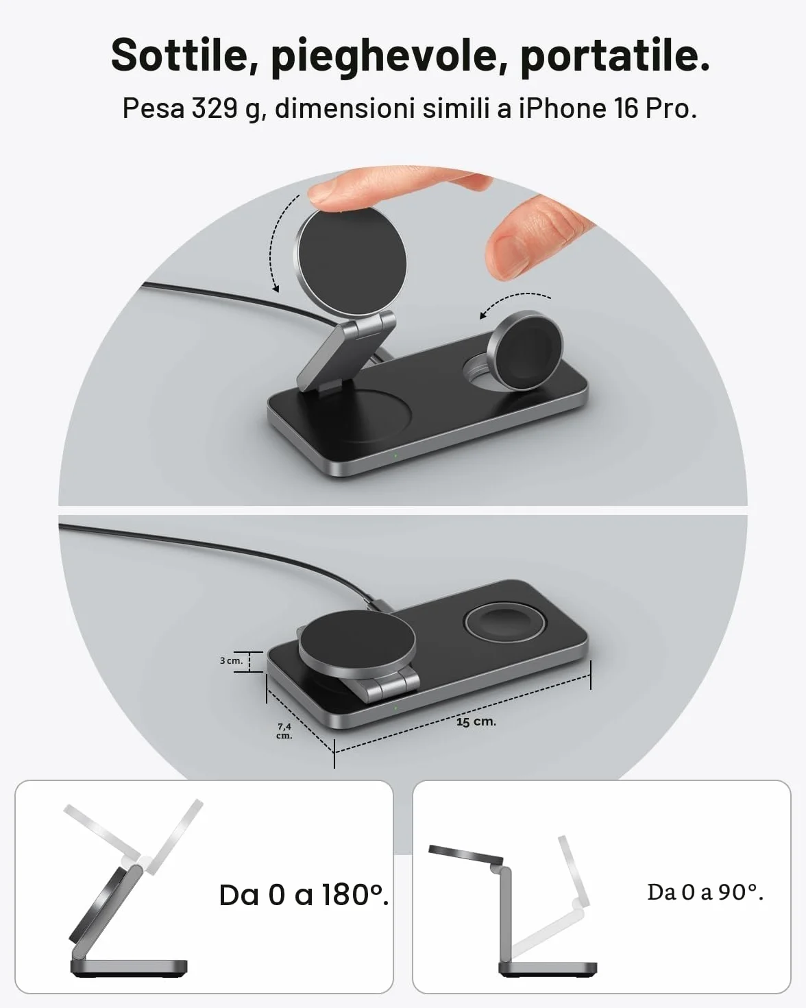 Caricatore Wireless per iPhone con Mag-Safe, 3 in 1 stazione di ricarica per Apple Inductive Wireless Charger per iPhone 17e 17 16 15 14 13 12 Air, Apple Watch 10/9/8/7/6/SE/5/4/3/, per AirPods Pro