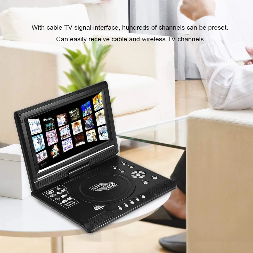 Socobeta Lettore Video Dvd Girevole LCD Portatile da 9 Pollici Widescreen Radio Gioco SD USB AV CD VCD(Spina UE)