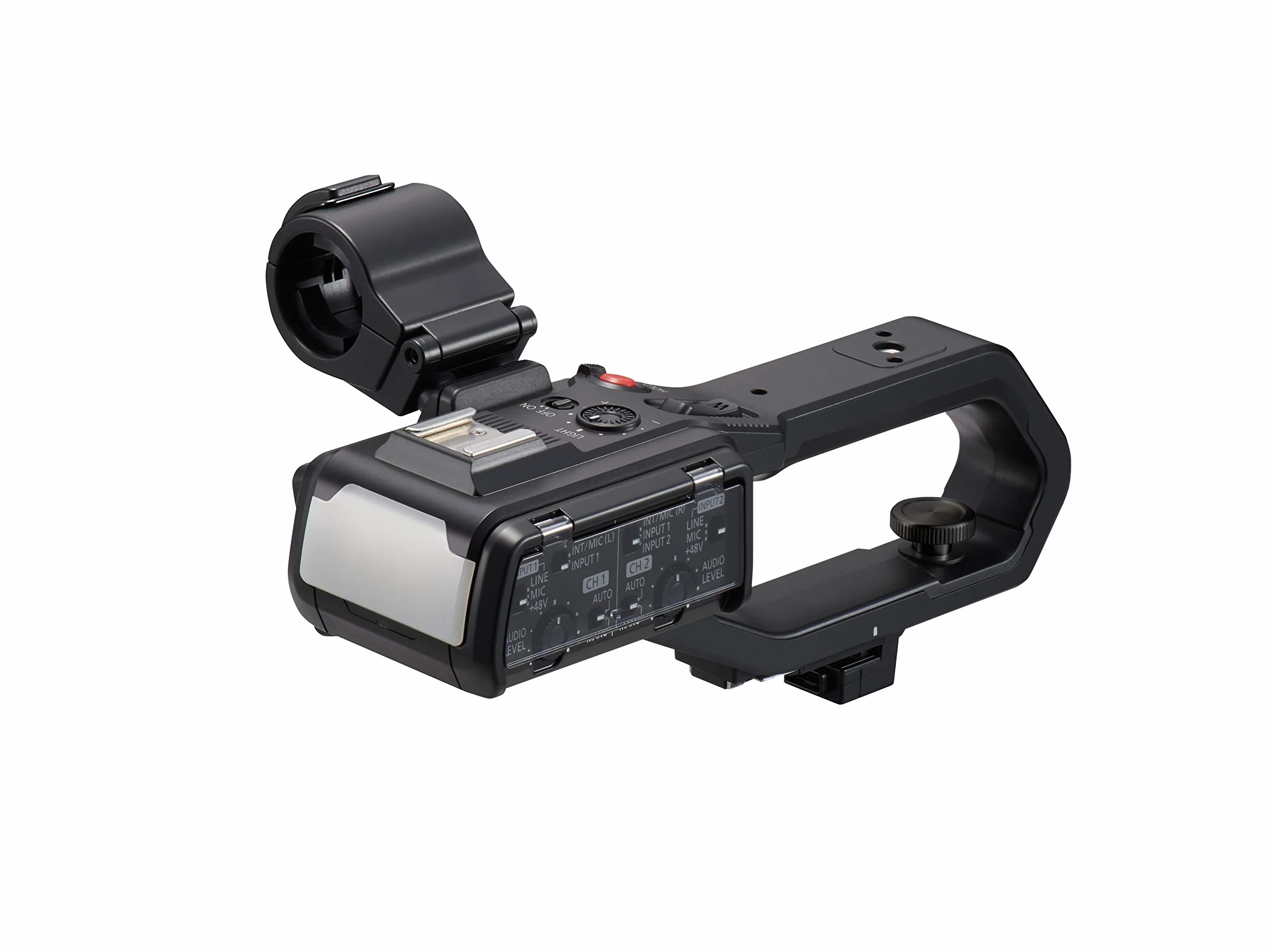 Panasonic VW-HU1E-K - Maniglia per videocamera (due connettori XLR, luce video a LED, facile da usare, colore: Nero