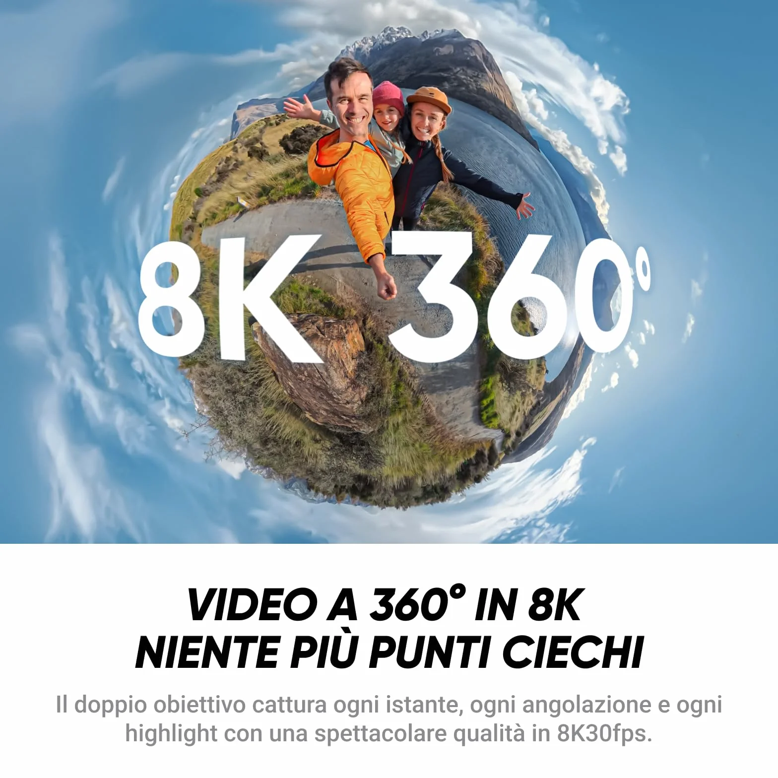 Insta360 X4 Air, Videocamera 8K 360 leggera, Selfie stick Invisibile, lenti sostituibili, cover antivento integrata, stabilizzazione FlowState, prima registri poi inquadri